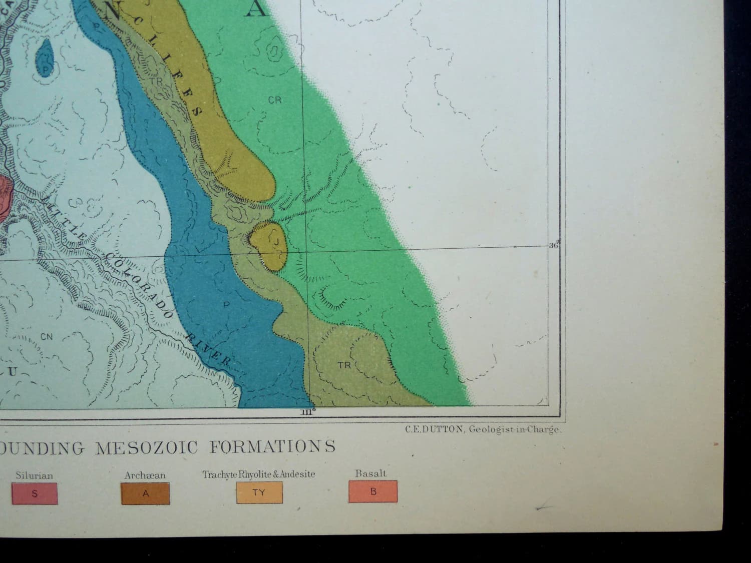 1882 Grand Canon (Canyon) Platform Antique Map, and Surrounding Mesozoic Formations. Original Lithograph. Clarence Dutton Report. - image 5