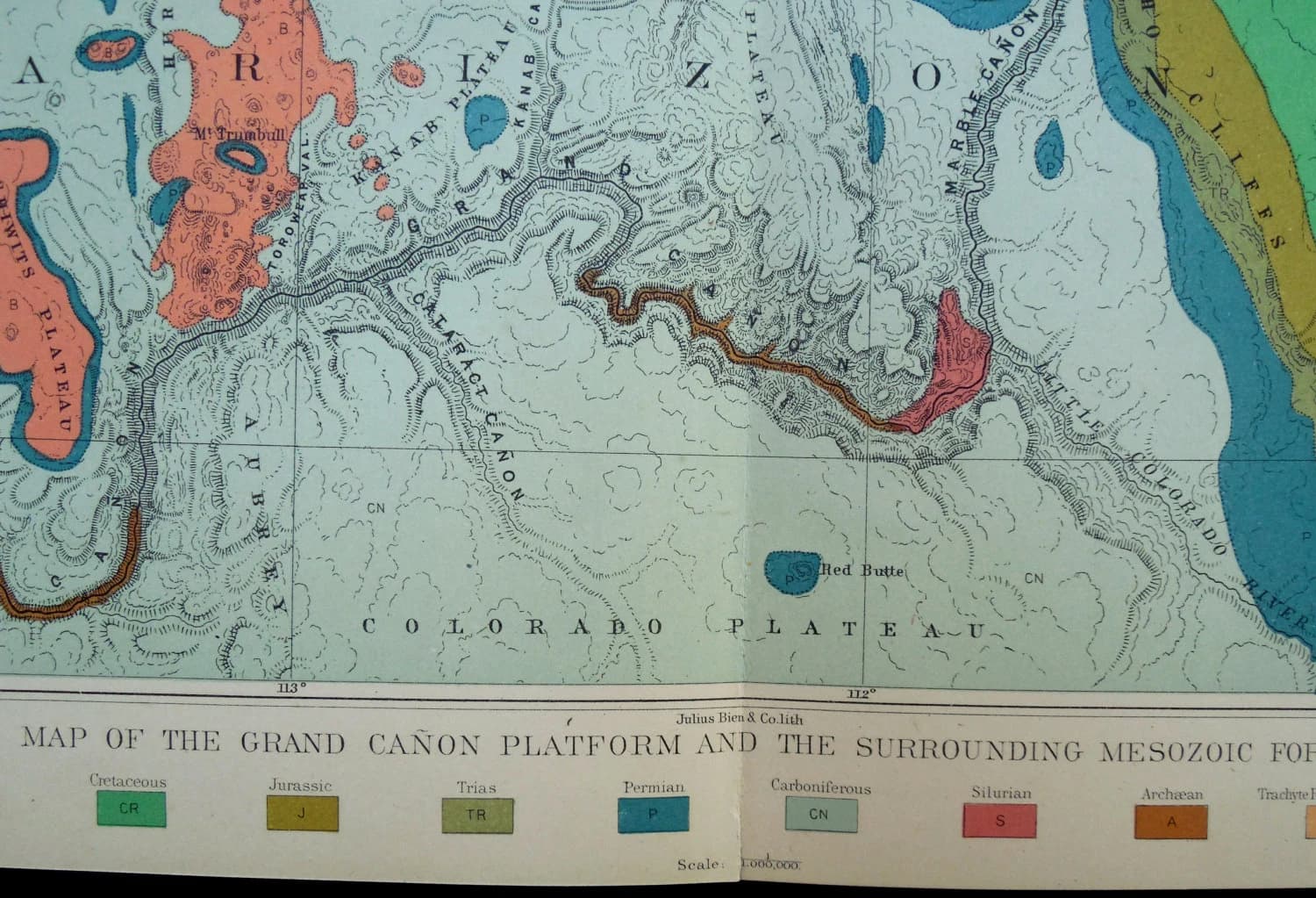 1882 Grand Canon (Canyon) Platform Antique Map, and Surrounding Mesozoic Formations. Original Lithograph. Clarence Dutton Report. - image 4