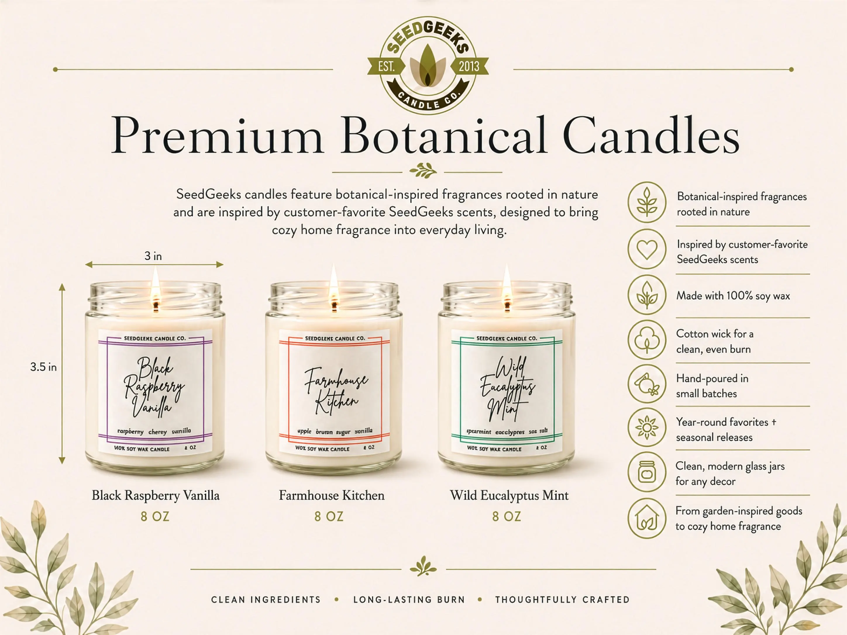 Soy Wax Candle | 8 oz Hand-Poured Botanical Candle, Choose Your Scent, Seasonal Fragrances, Gift - image 3