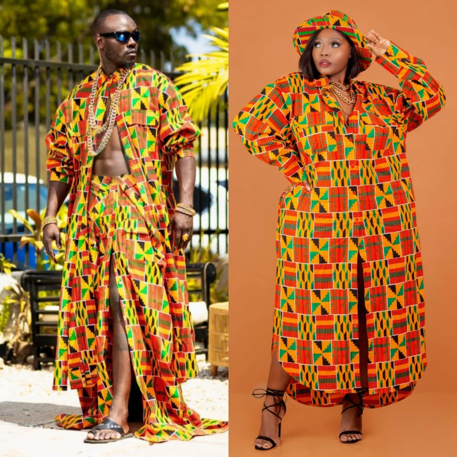 Kenny Kente Ankara African Print Maxi Shirt Dress and Hat Size M-2XL/8-18USA - image 3
