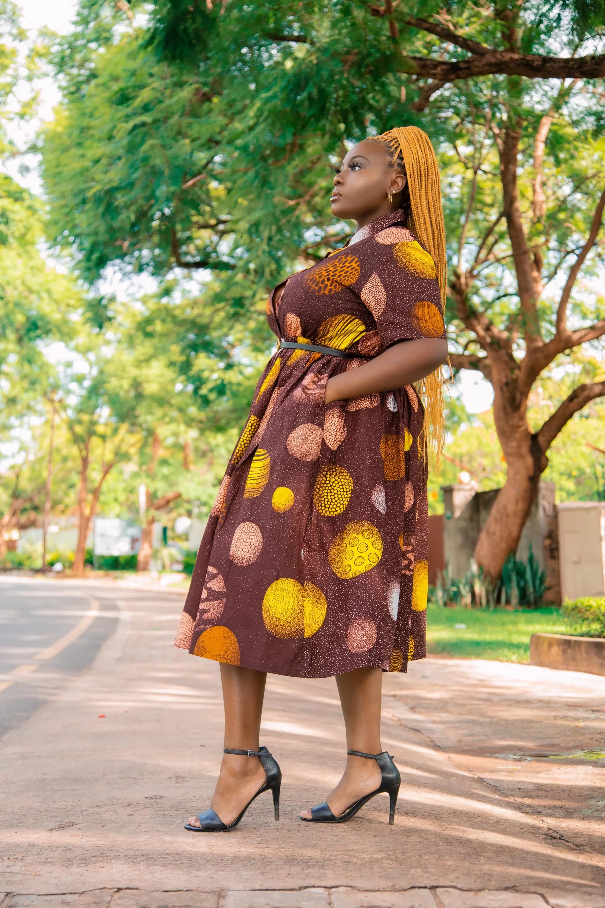 Ronie African Print Ankara Fabric Button Front Midi Shirt Dress Size 14-20UK/10-16USA - image 3