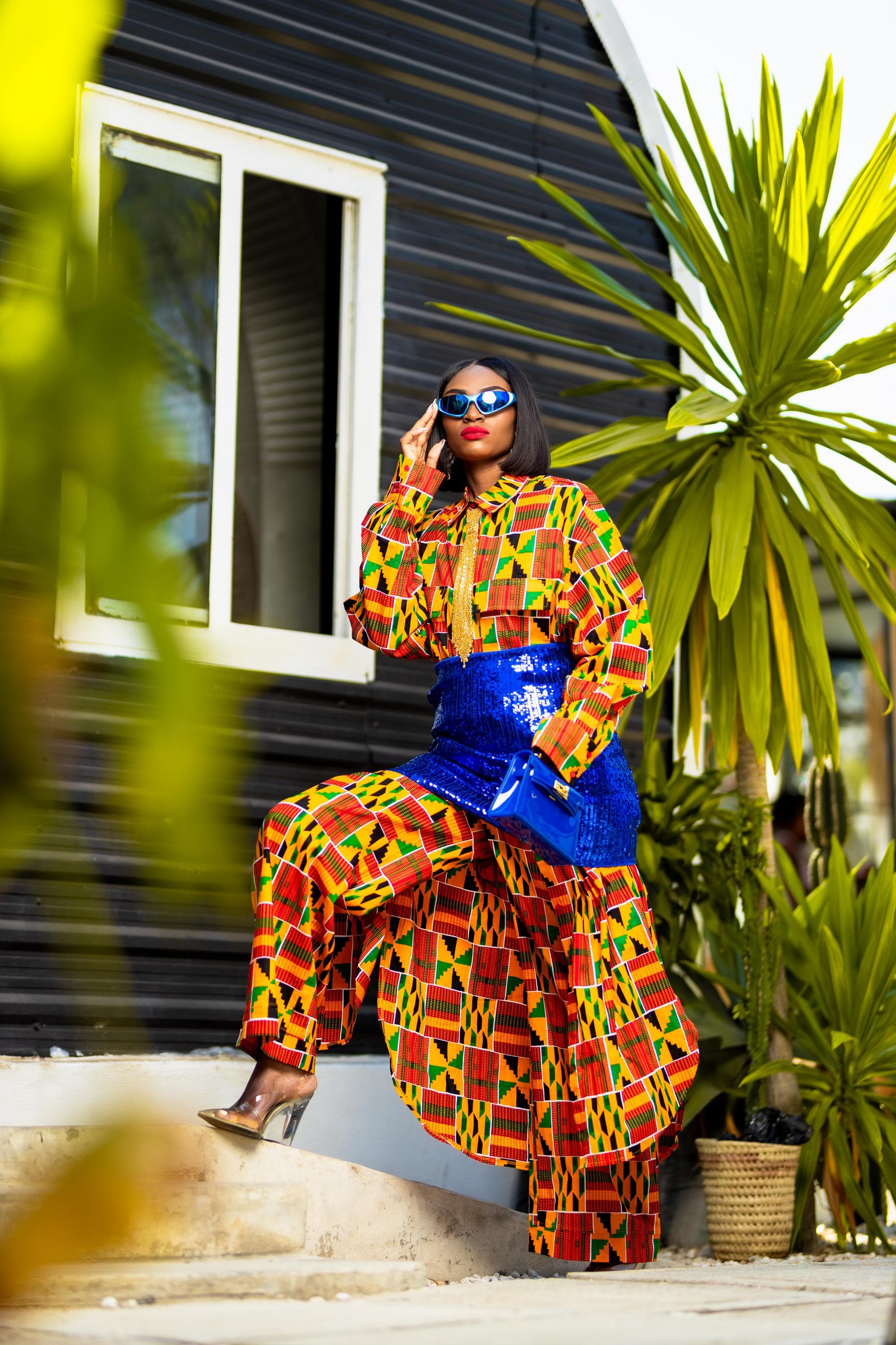 Kenny Kente Ankara African Print Maxi Shirt Dress and Hat Size M-2XL/8-18USA