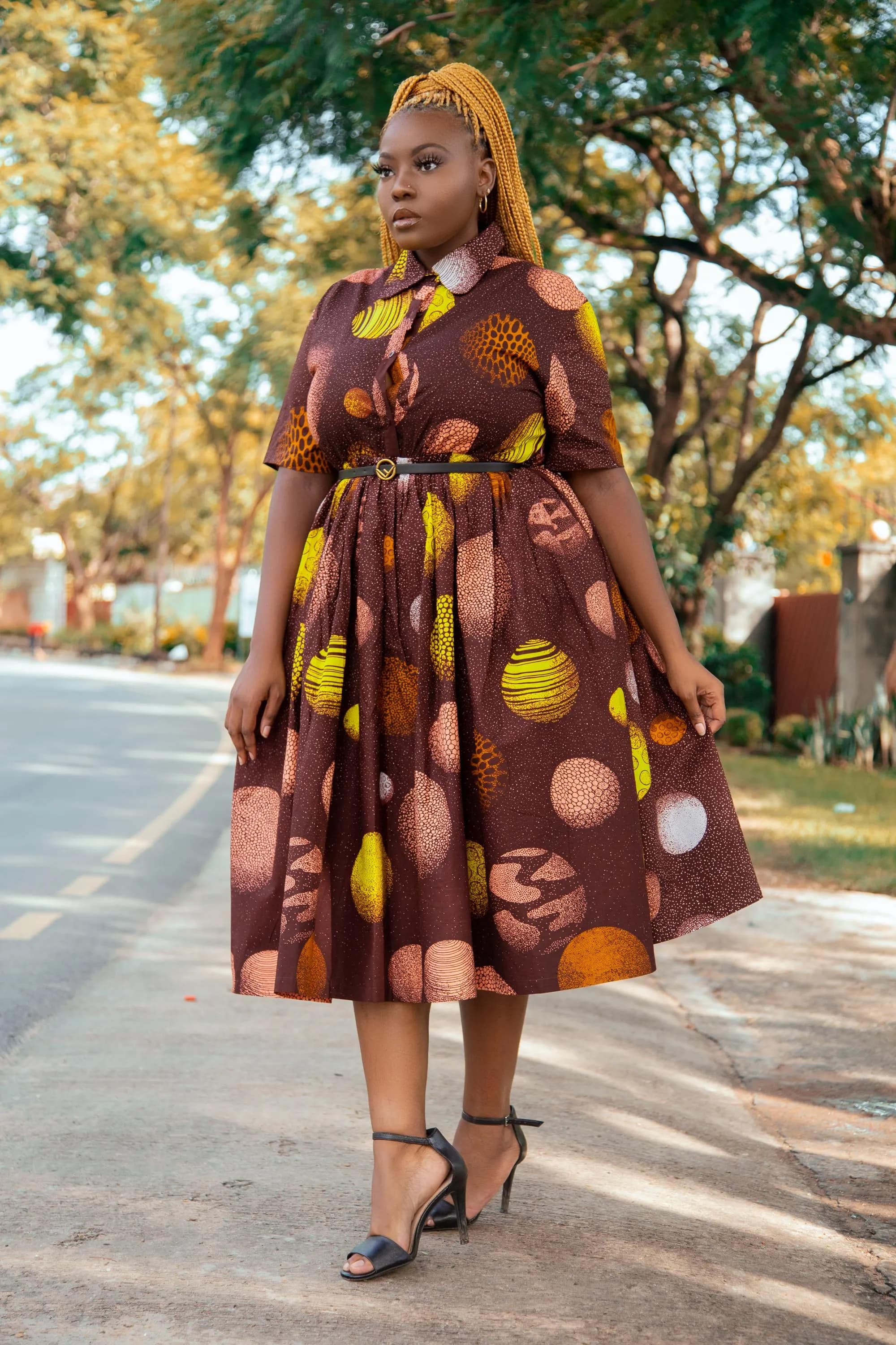 Ronie African Print Ankara Fabric Button Front Midi Shirt Dress Size 14-20UK/10-16USA