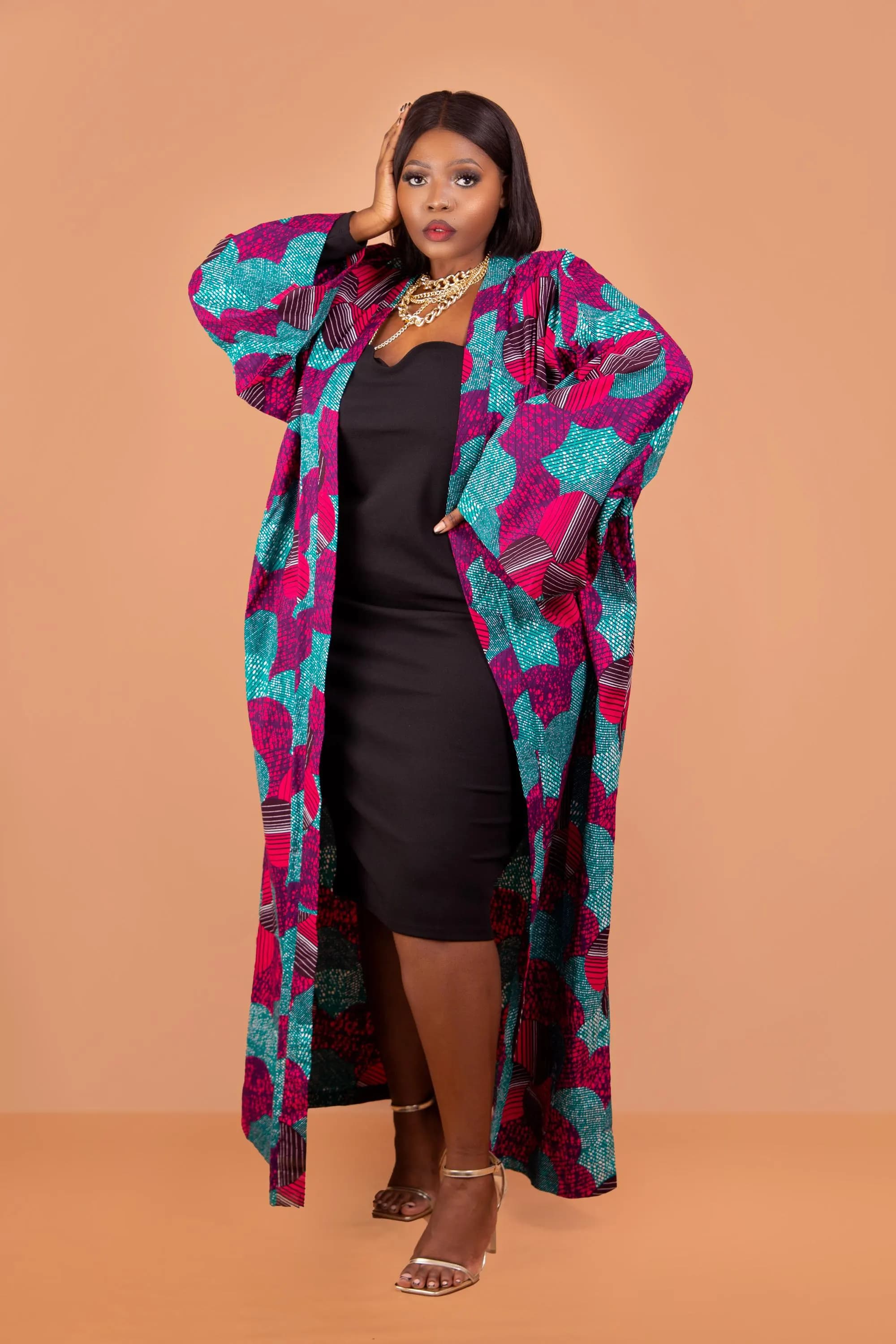 Tamie Green Oversized Ankara African Print Maxi Kimono Robe Duster Overcoat Size M-2XL/8-18US - image 4