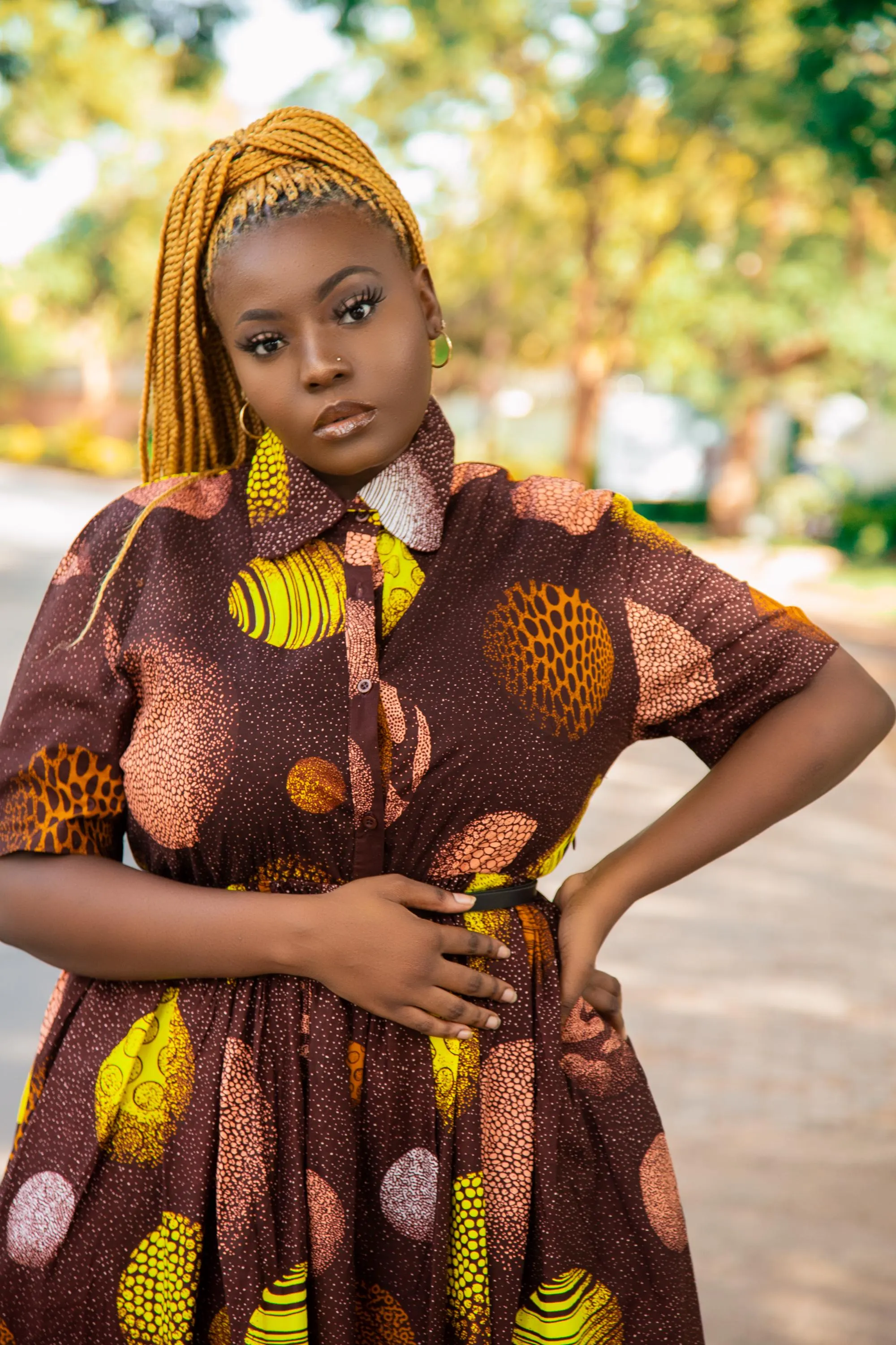Ronie African Print Ankara Fabric Button Front Midi Shirt Dress Size 14-20UK/10-16USA - image 5