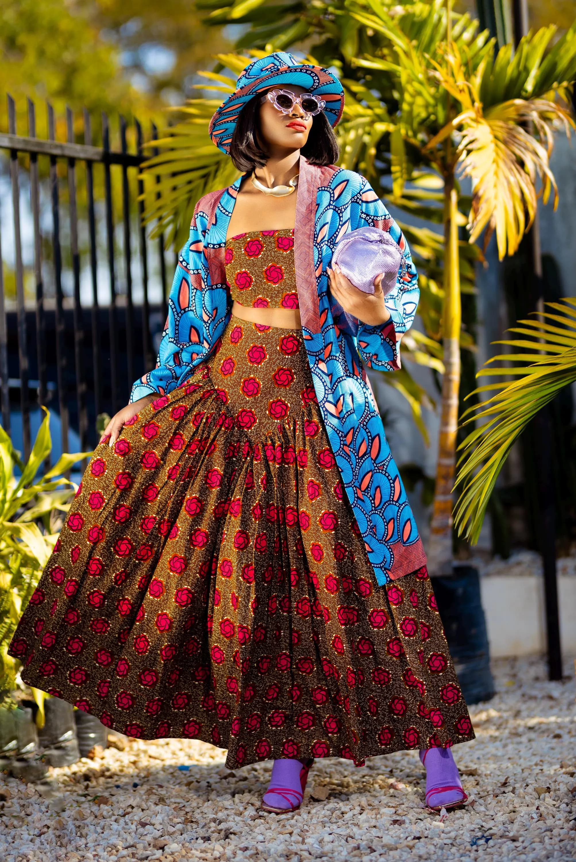 Nana Oversized Ankara African Print Oversized Midi Kimono Robe & Hat M-2XL/8-18US
