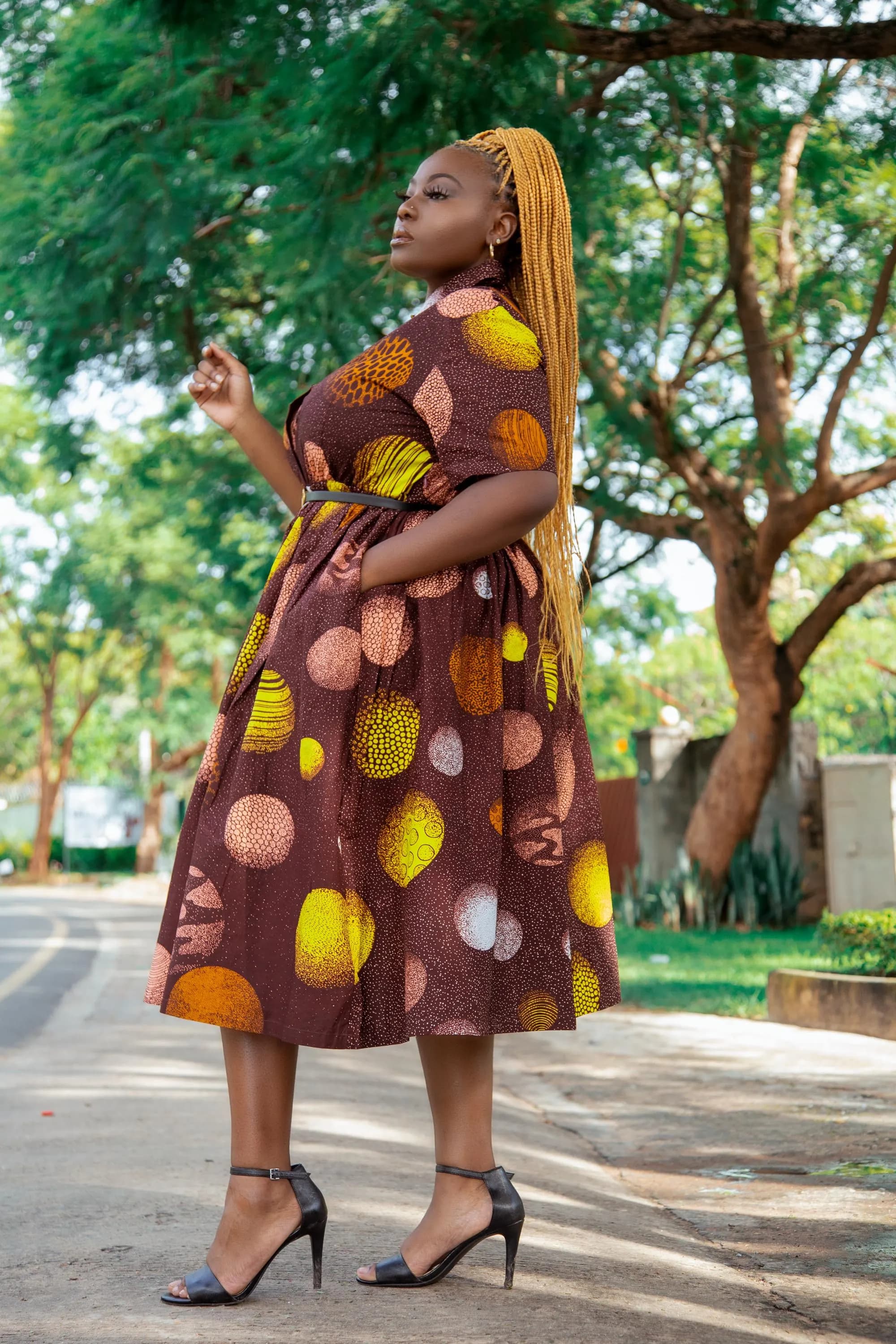Ronie African Print Ankara Fabric Button Front Midi Shirt Dress Size 14-20UK/10-16USA - image 4