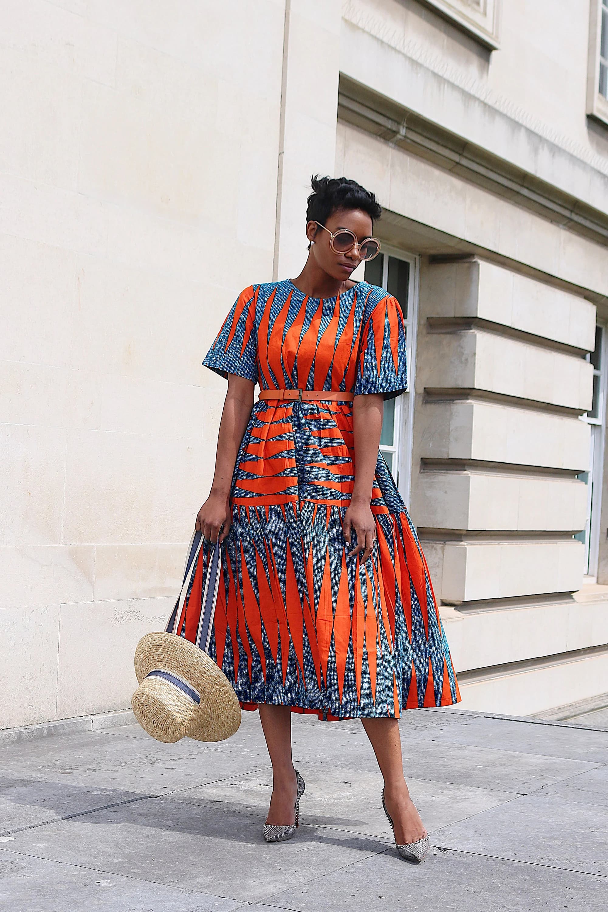 Tia Orange Ankara African Print Loose Smock BabyDoll Midaxi Dress Sizes 10-22UK/6-18USA