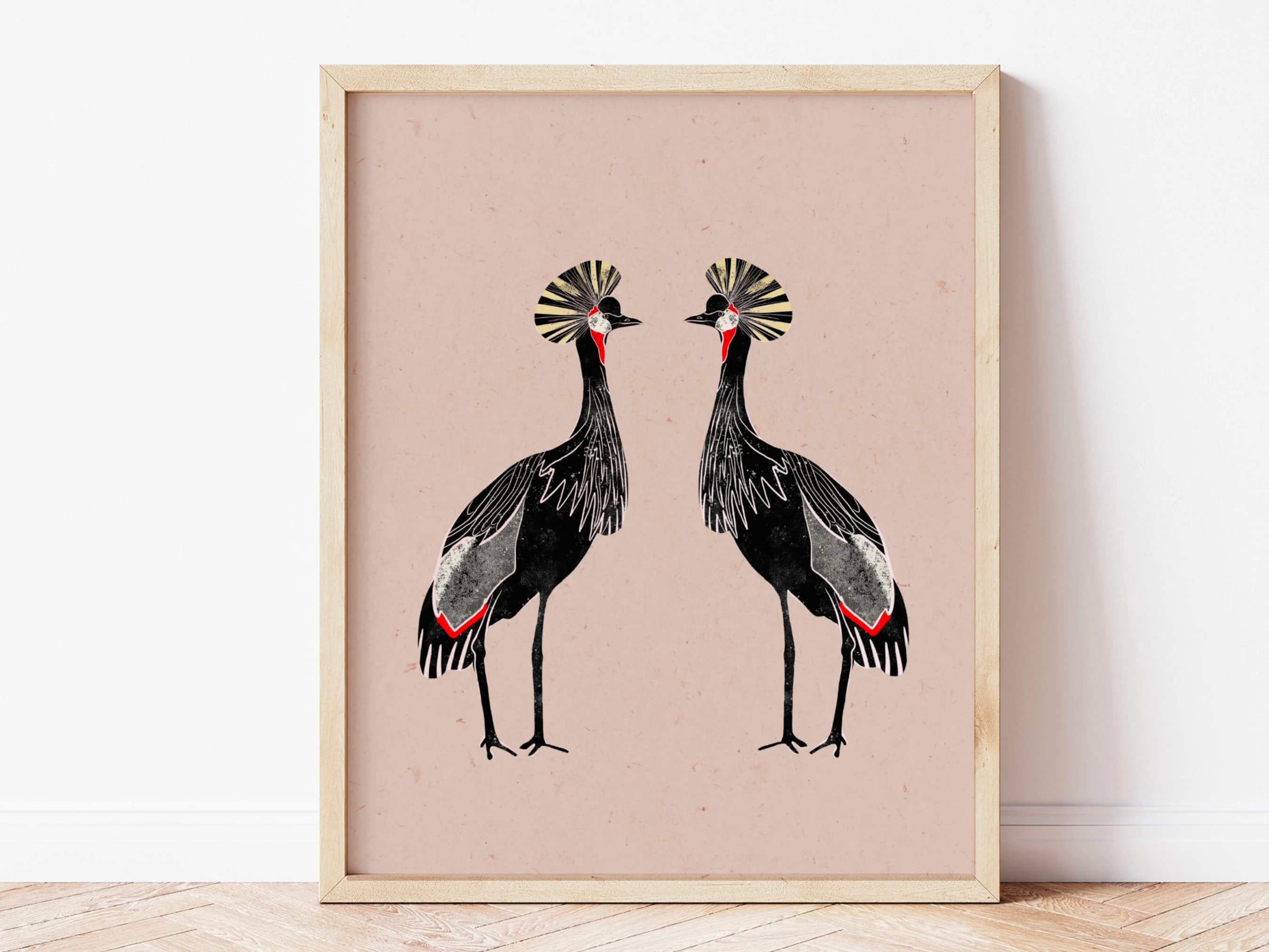 Mid century modern wall art print, Bird artwork, minimal painting, boho chic room, crane illustration, cute nursery wall hanging, ink work - image 2