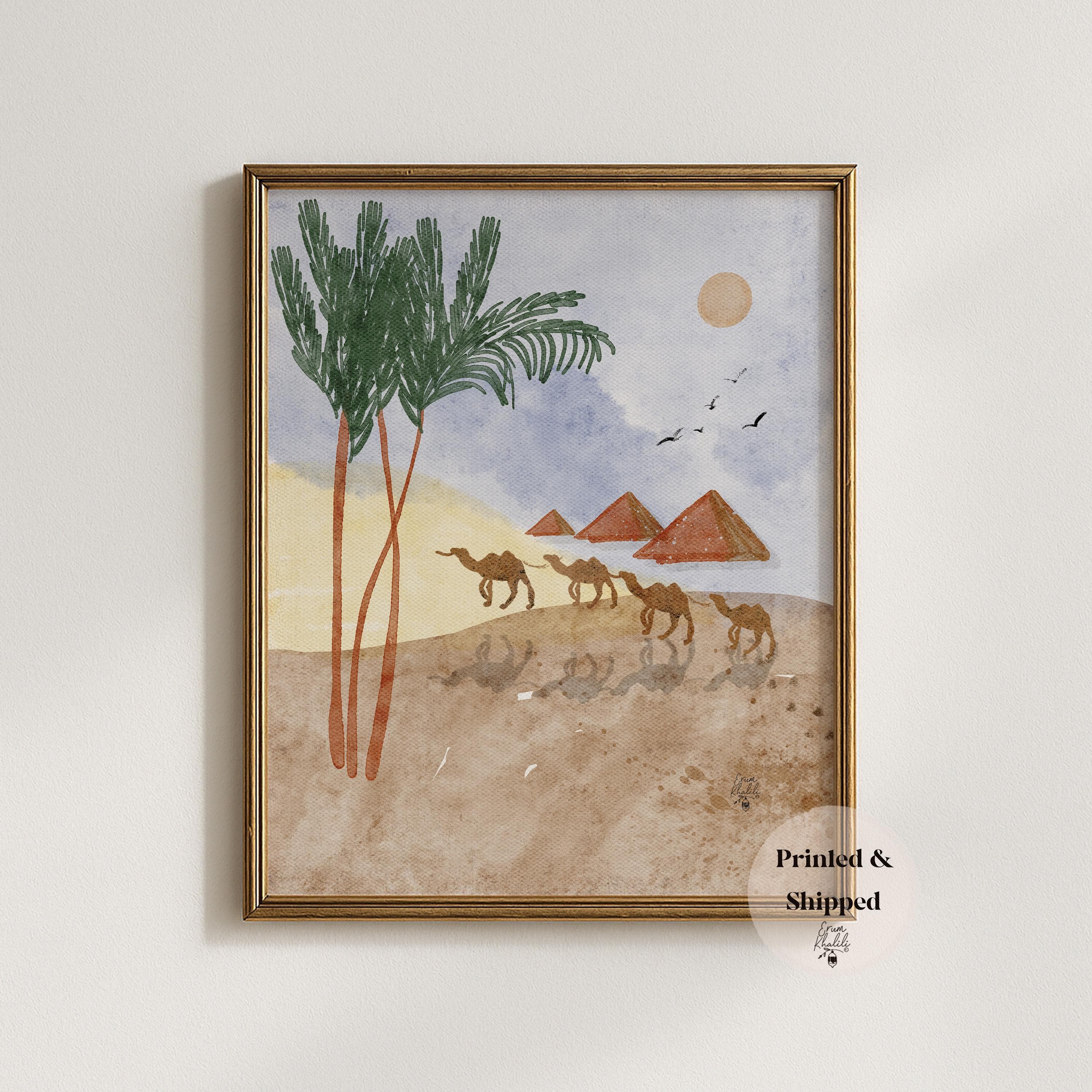 Egypt Watercolor Painting Wall Art, Egyptian Travel Art Print, Middle Eastern Home Decor, Original Painting