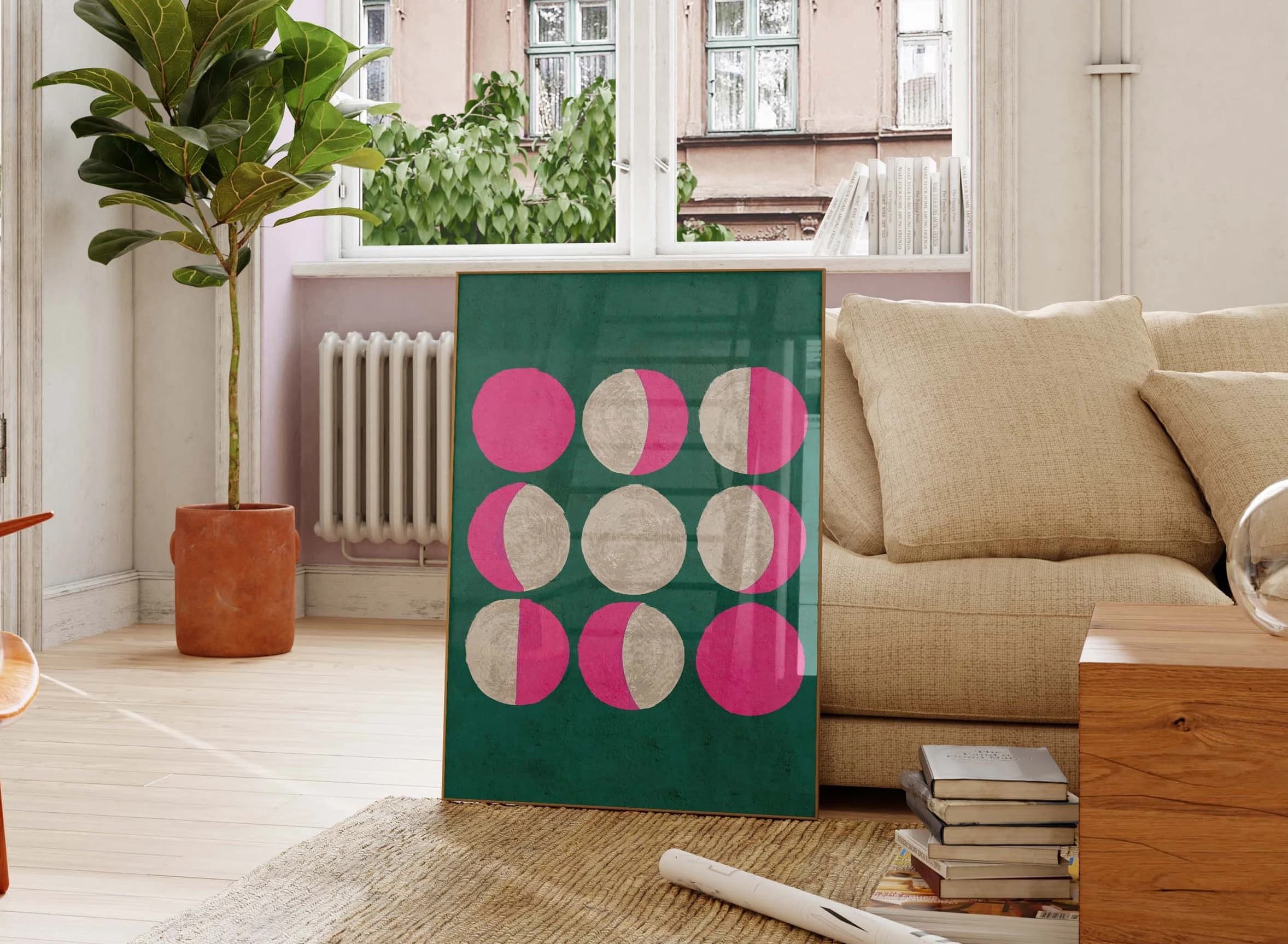 Pop Art Print for Girls Room, Bright Pink Room Decor, Phases of the Moon Celestial Decor, Teen Girl Gift, Trendy Teen Decor, Solar System
