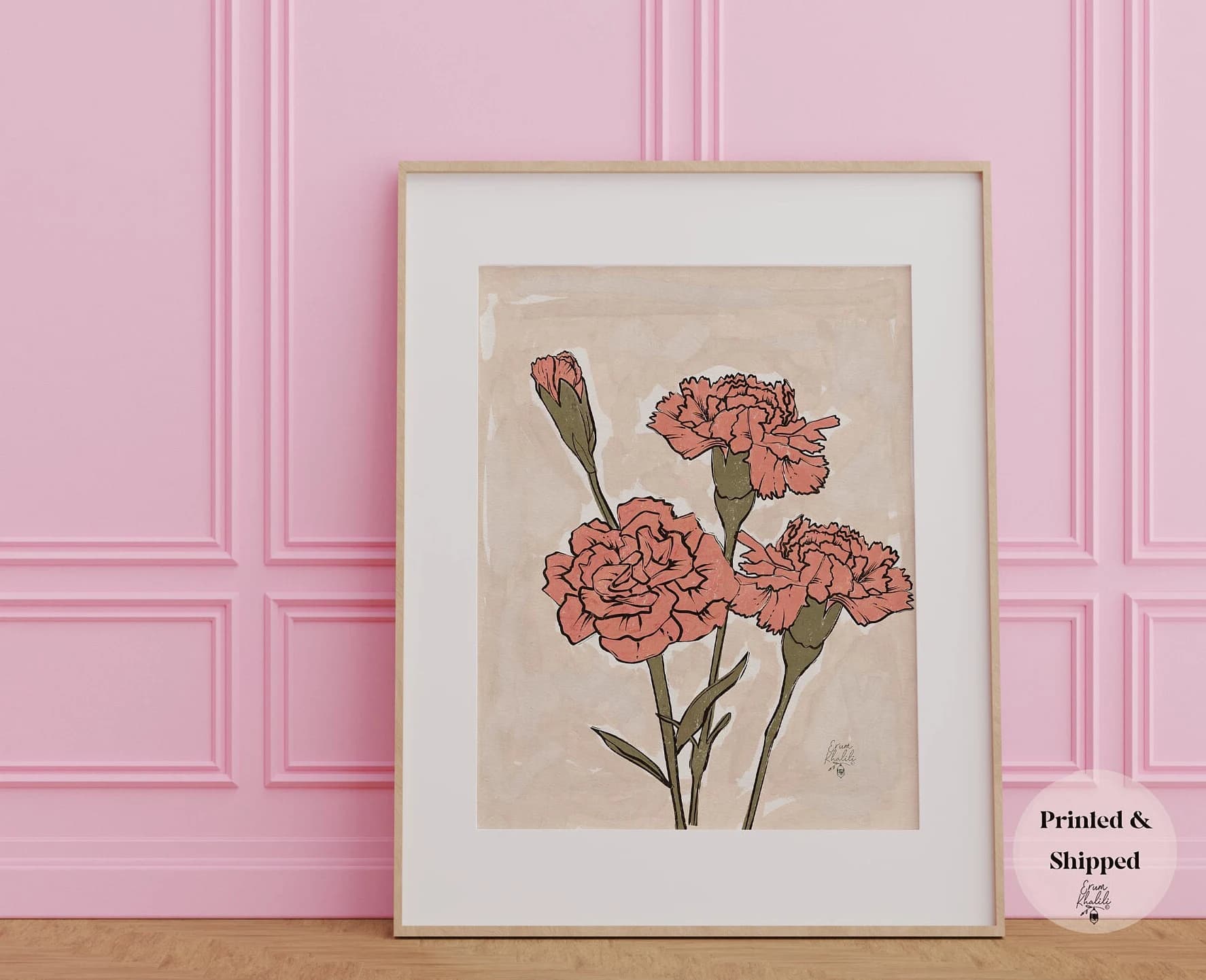 Carnation Flower Painting January Birth Month Flower Print, Birth Flower Family Bouquet, Mothers Day Gift, Nursery art flowers - image 3