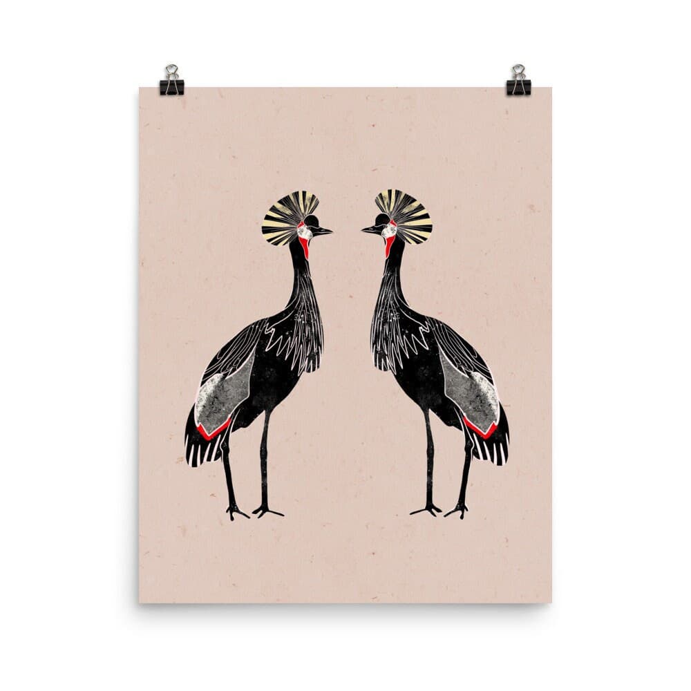Mid century modern wall art print, Bird artwork, minimal painting, boho chic room, crane illustration, cute nursery wall hanging, ink work - image 4
