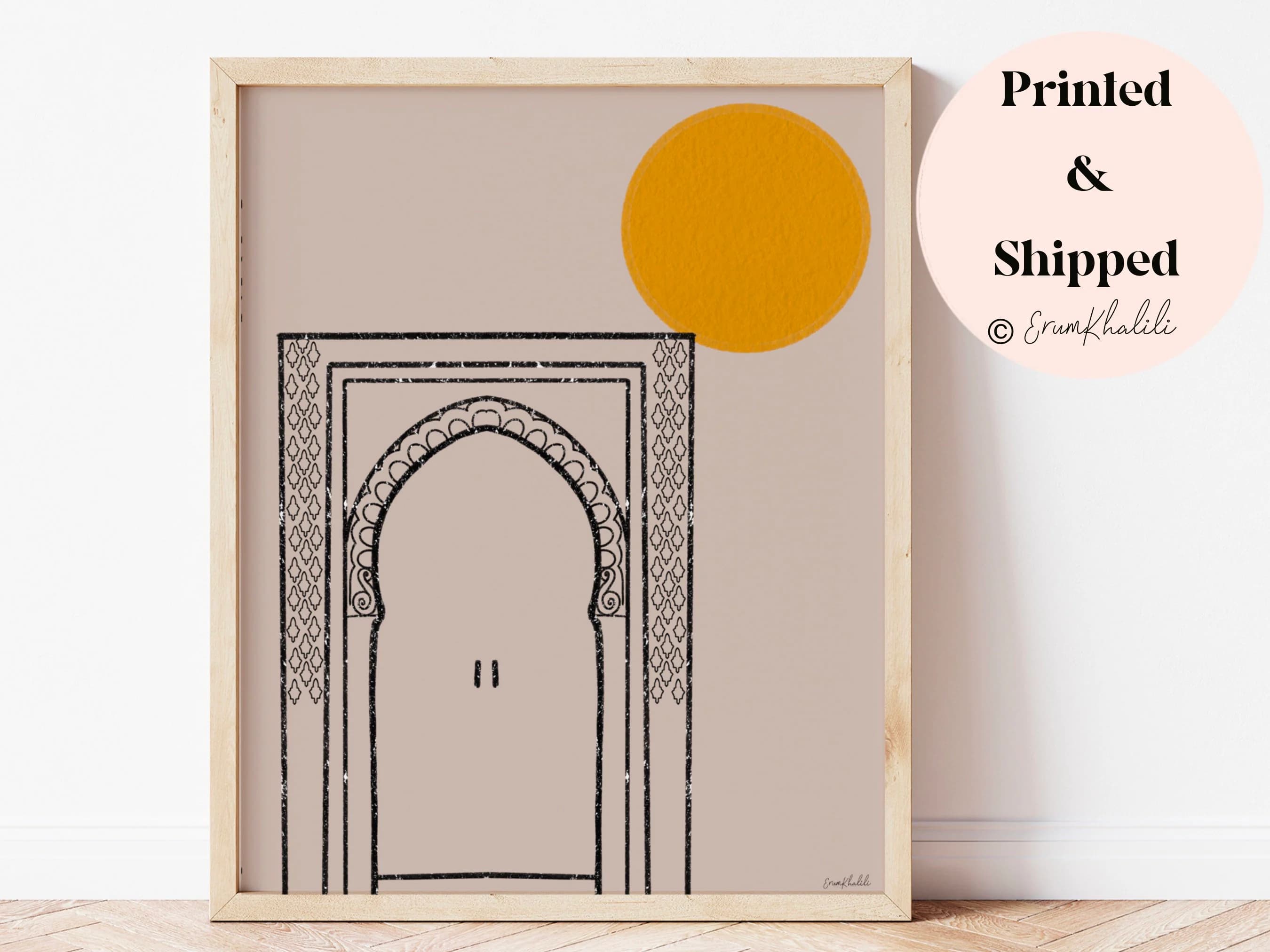 Retro Colors Wall Art Print minimalistic line art | Sunset painting for living room | desert landscape | neutral moon wall poster | vintage