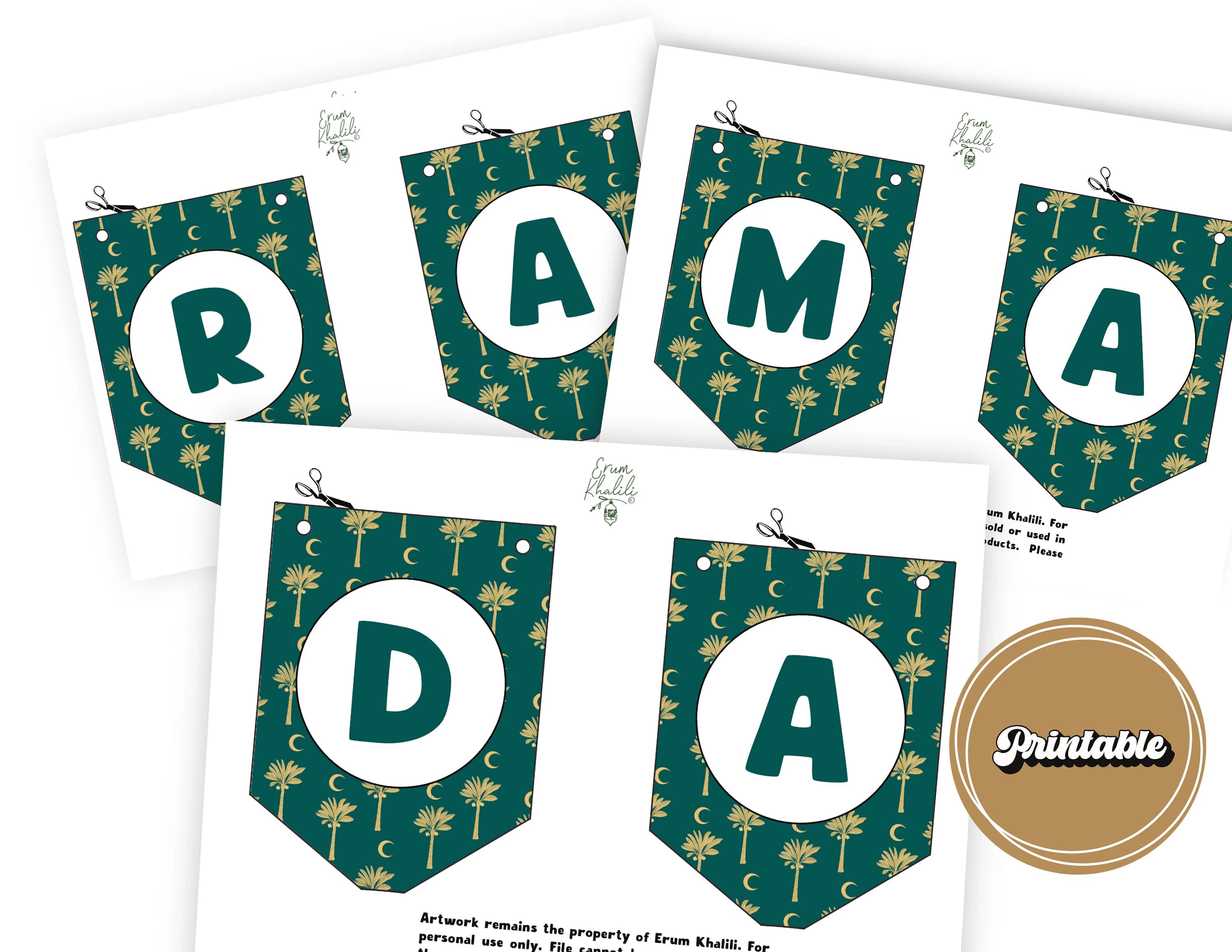 Dual Ramadan and Eid Mubarak Banner printable, Ramadan Mubarak Banner digital download, party decor, pomegranate, olive, floral, design, kid