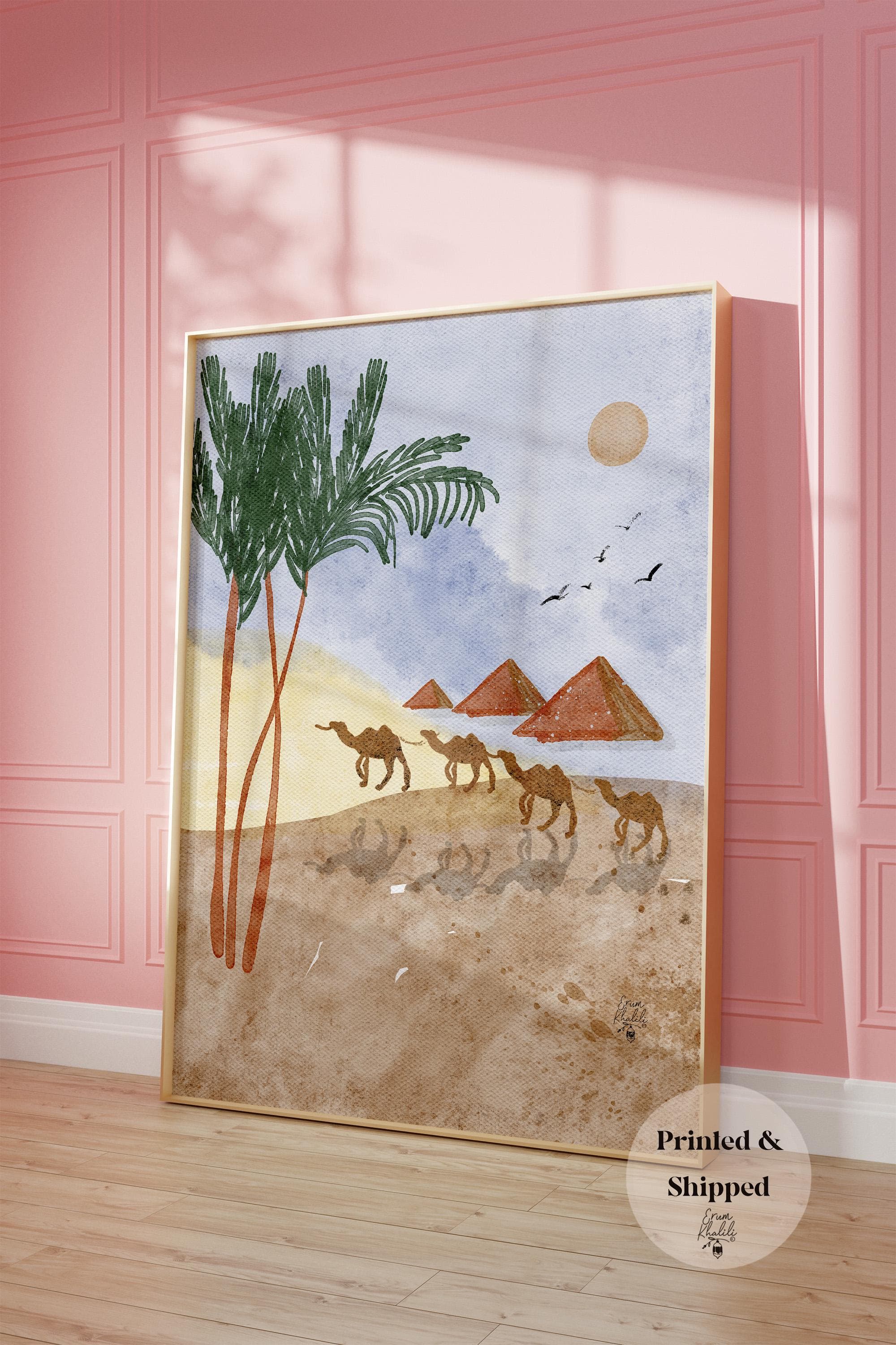 Egypt Watercolor Painting Wall Art, Egyptian Travel Art Print, Middle Eastern Home Decor, Original Painting - image 4