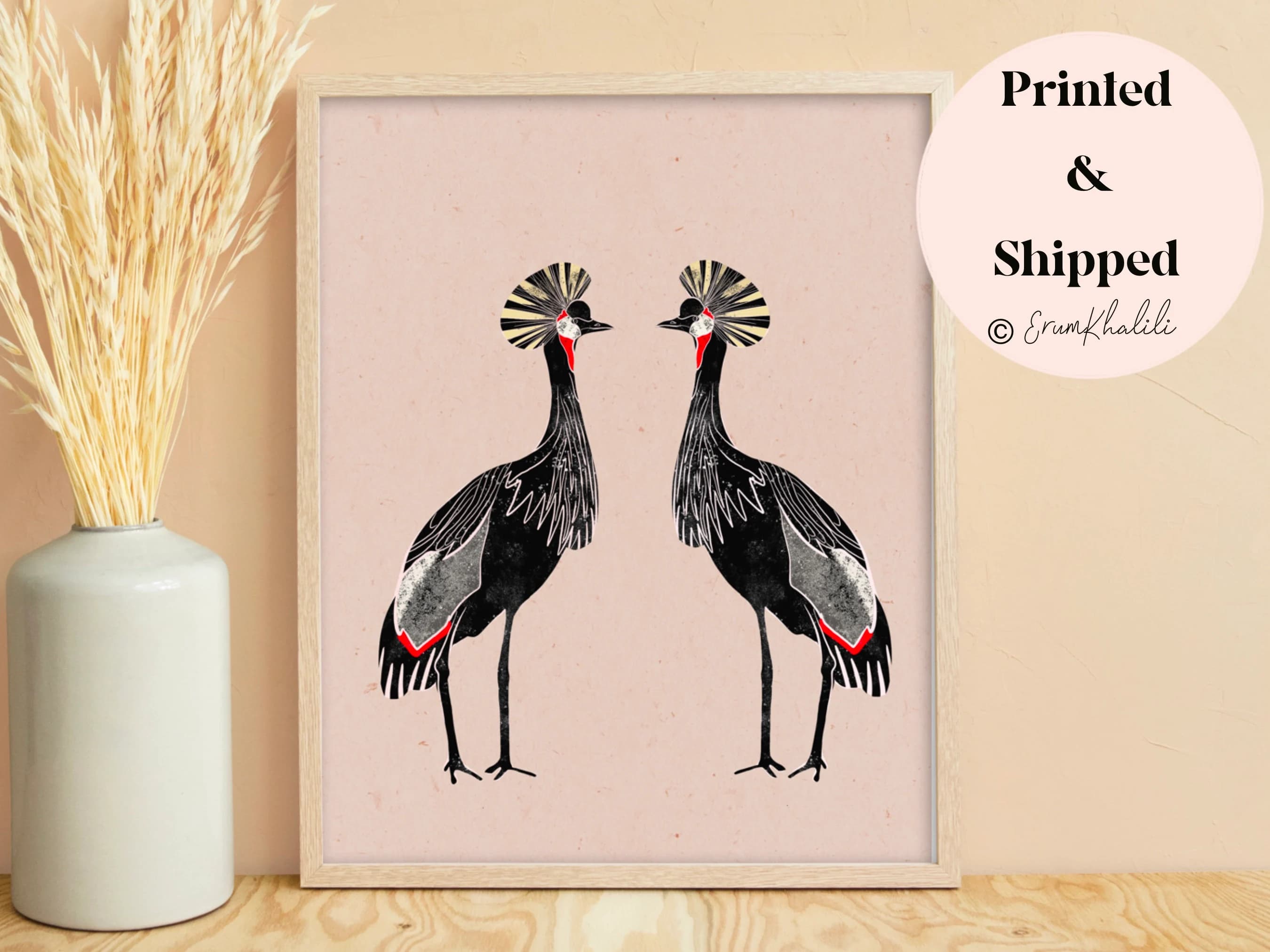 Mid century modern wall art print, Bird artwork, minimal painting, boho chic room, crane illustration, cute nursery wall hanging, ink work