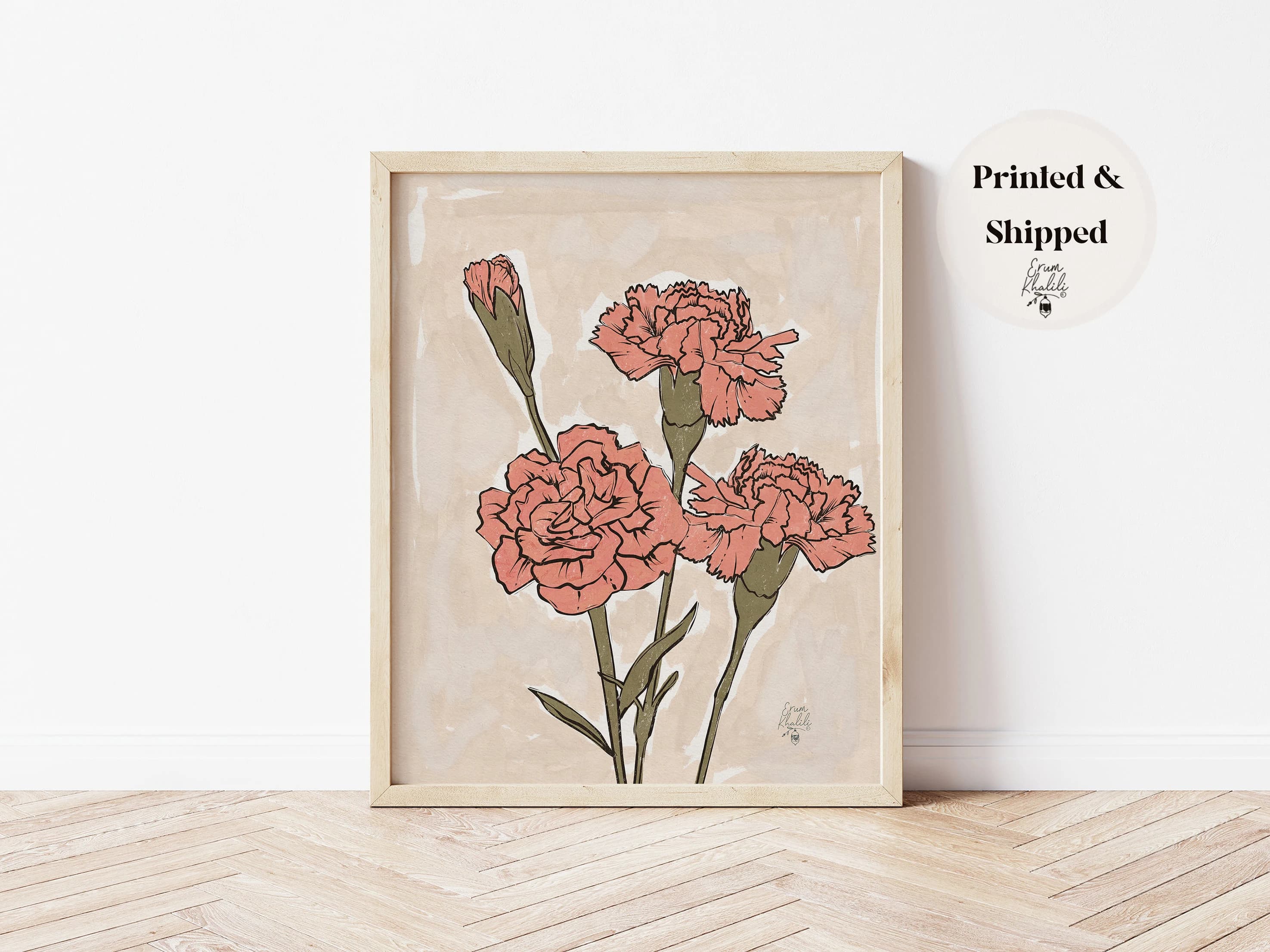 Carnation Flower Painting January Birth Month Flower Print, Birth Flower Family Bouquet, Mothers Day Gift, Nursery art flowers - image 4