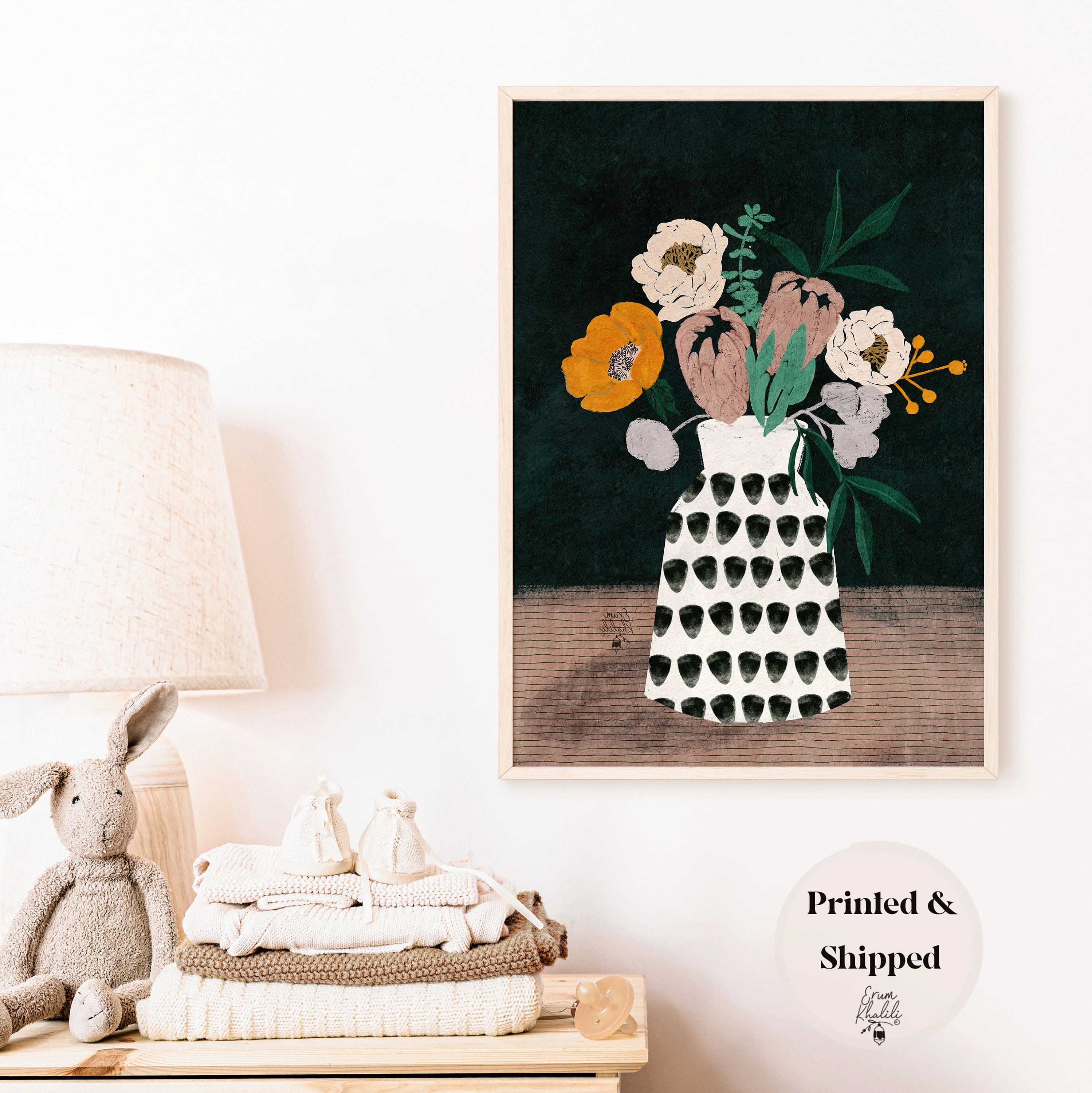 Moody modern flowers in vase, art print, giclee printed, wall art, wall hanging, eclectic art, painting, botanical floral design, wildflower - image 4