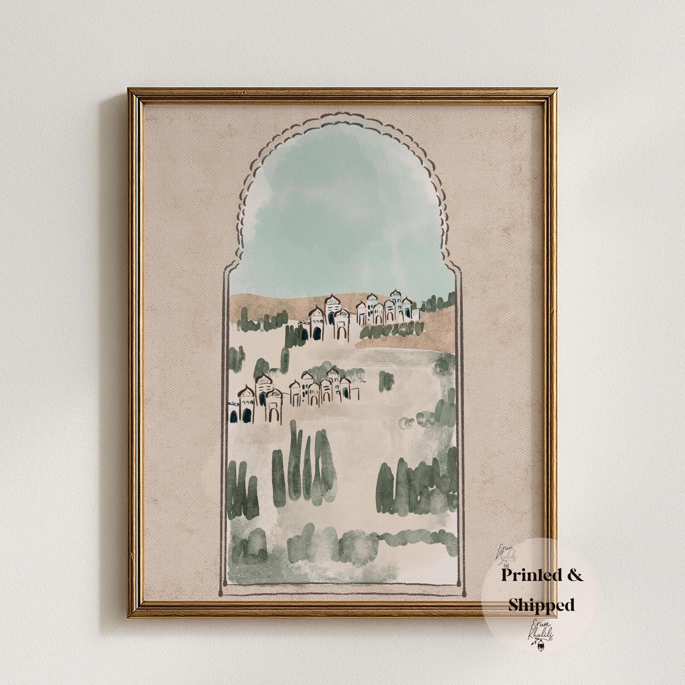 Syria Watercolor Painting Wall Art, Syrian Landscape Travel Art Print, Middle Eastern Home Decor, Original Painting