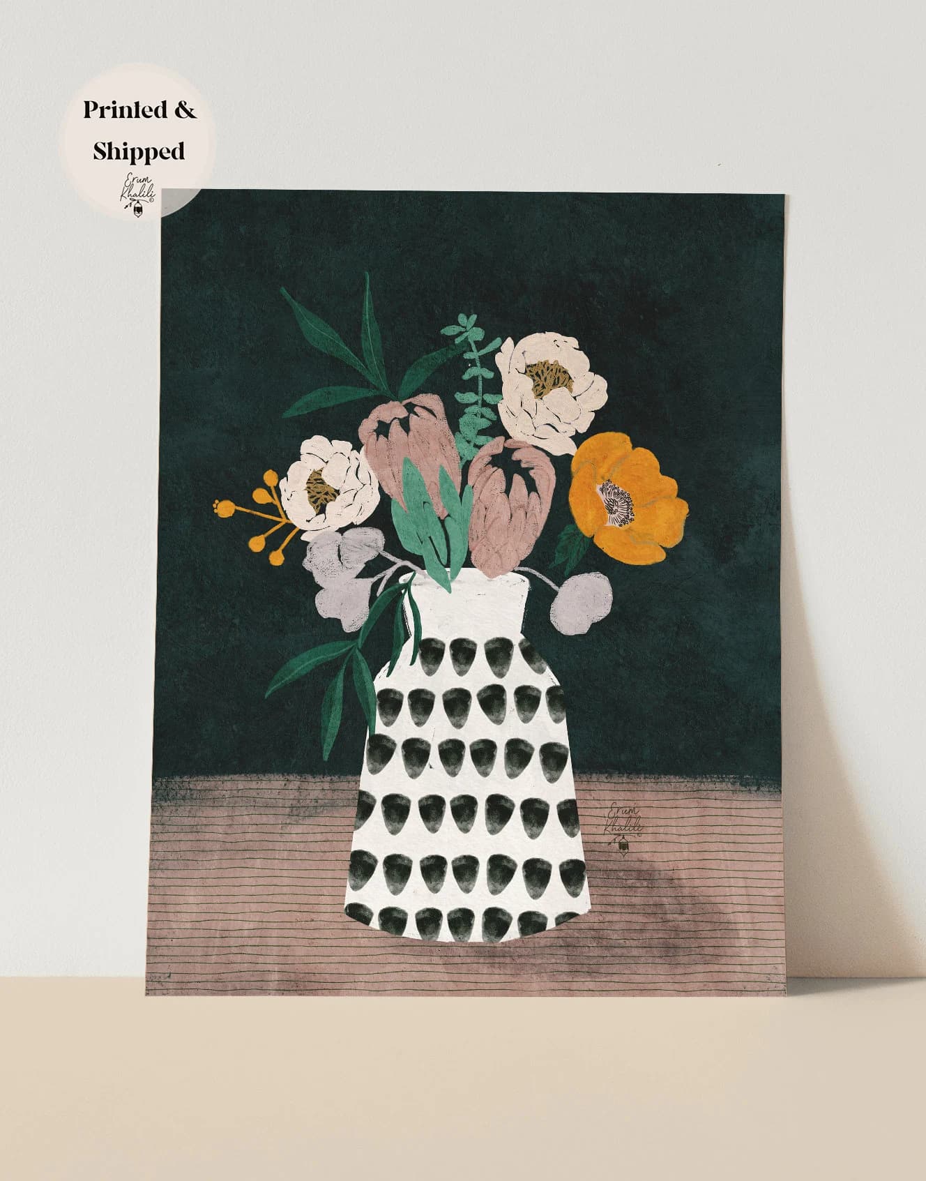 Moody modern flowers in vase, art print, giclee printed, wall art, wall hanging, eclectic art, painting, botanical floral design, wildflower - image 3