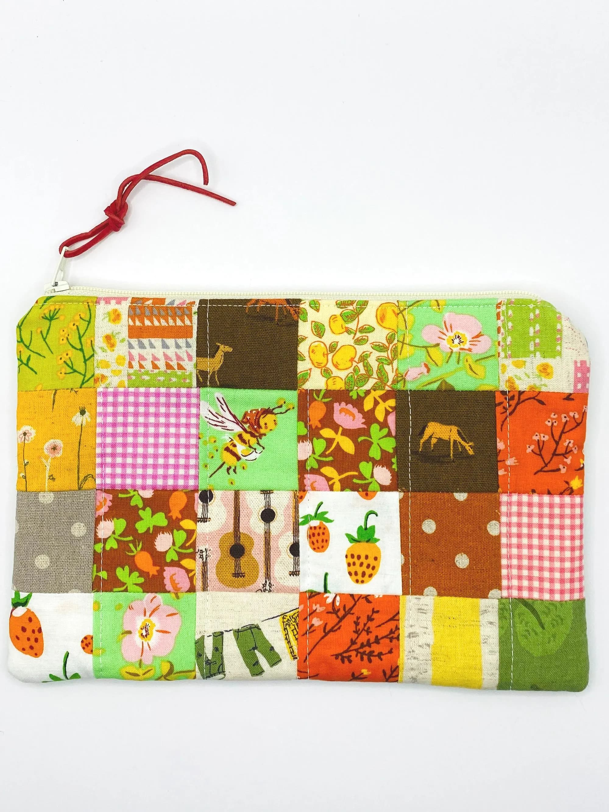Heather Ross Patchwork Zippered Pouch - Green/Orange #1 - image 2