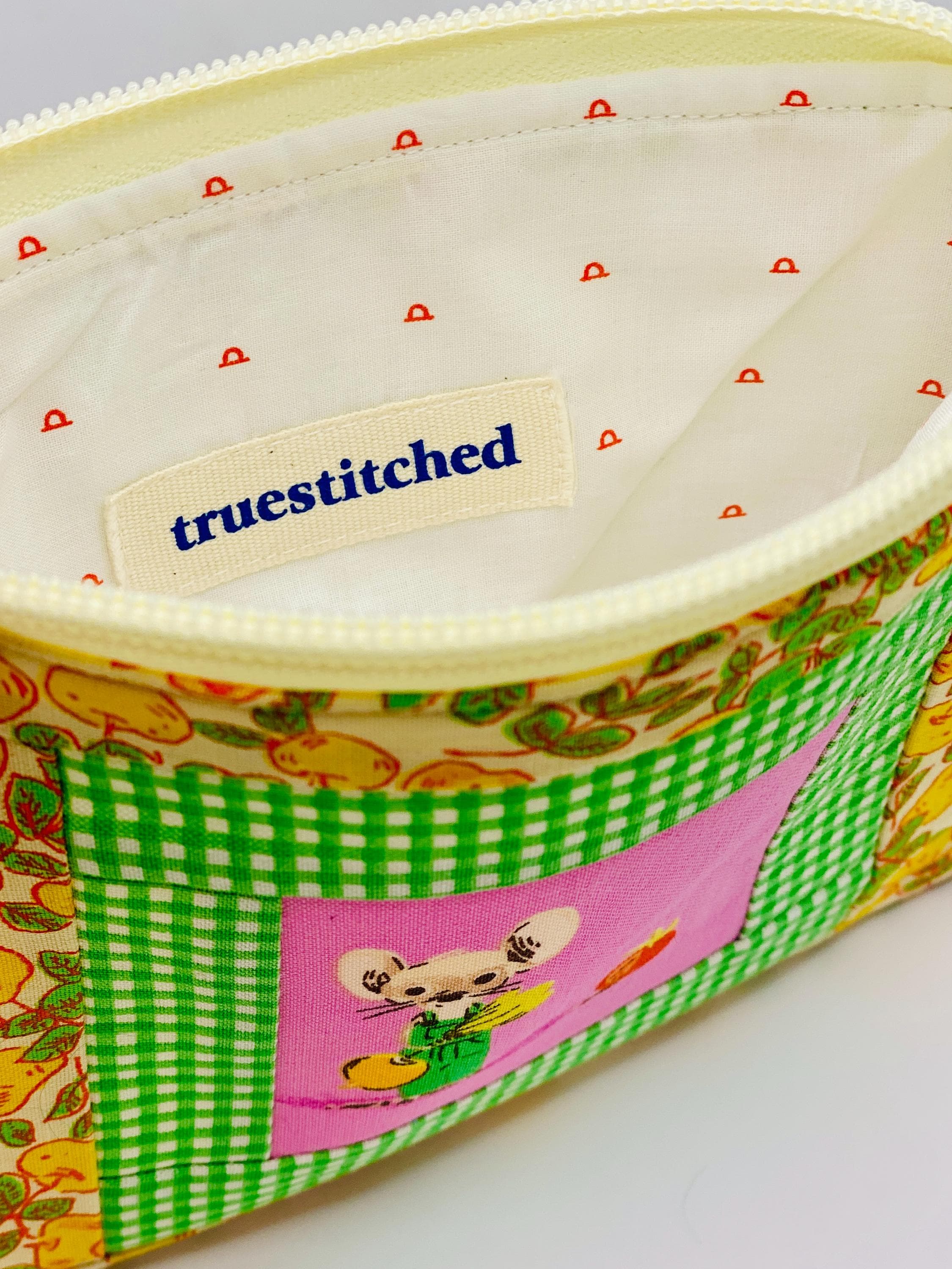 Heather Ross Patchwork Zipper Pouch - Country Mouse with Tomato (yellow apples) - image 3