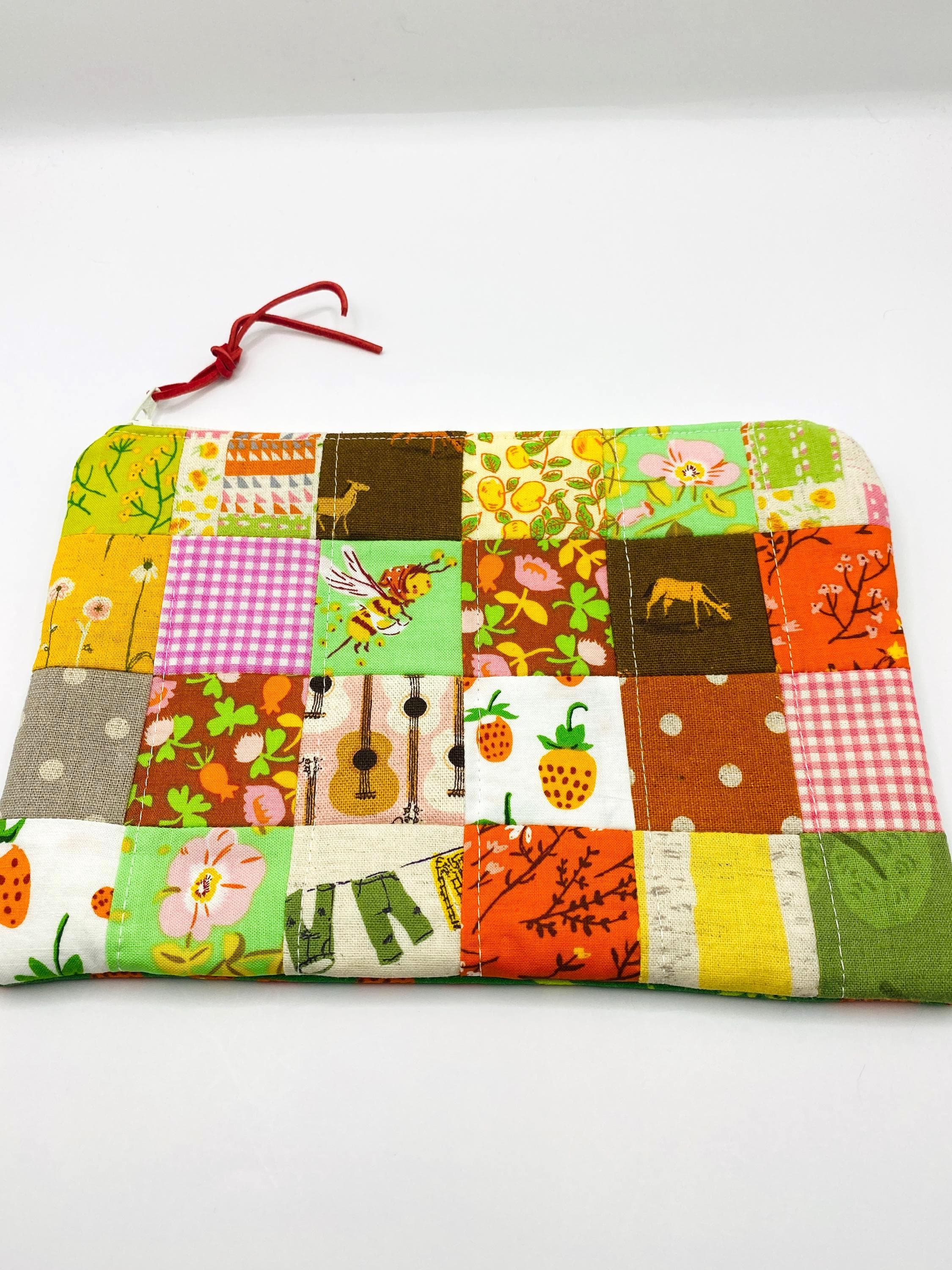 Heather Ross Patchwork Zippered Pouch - Green/Orange #1