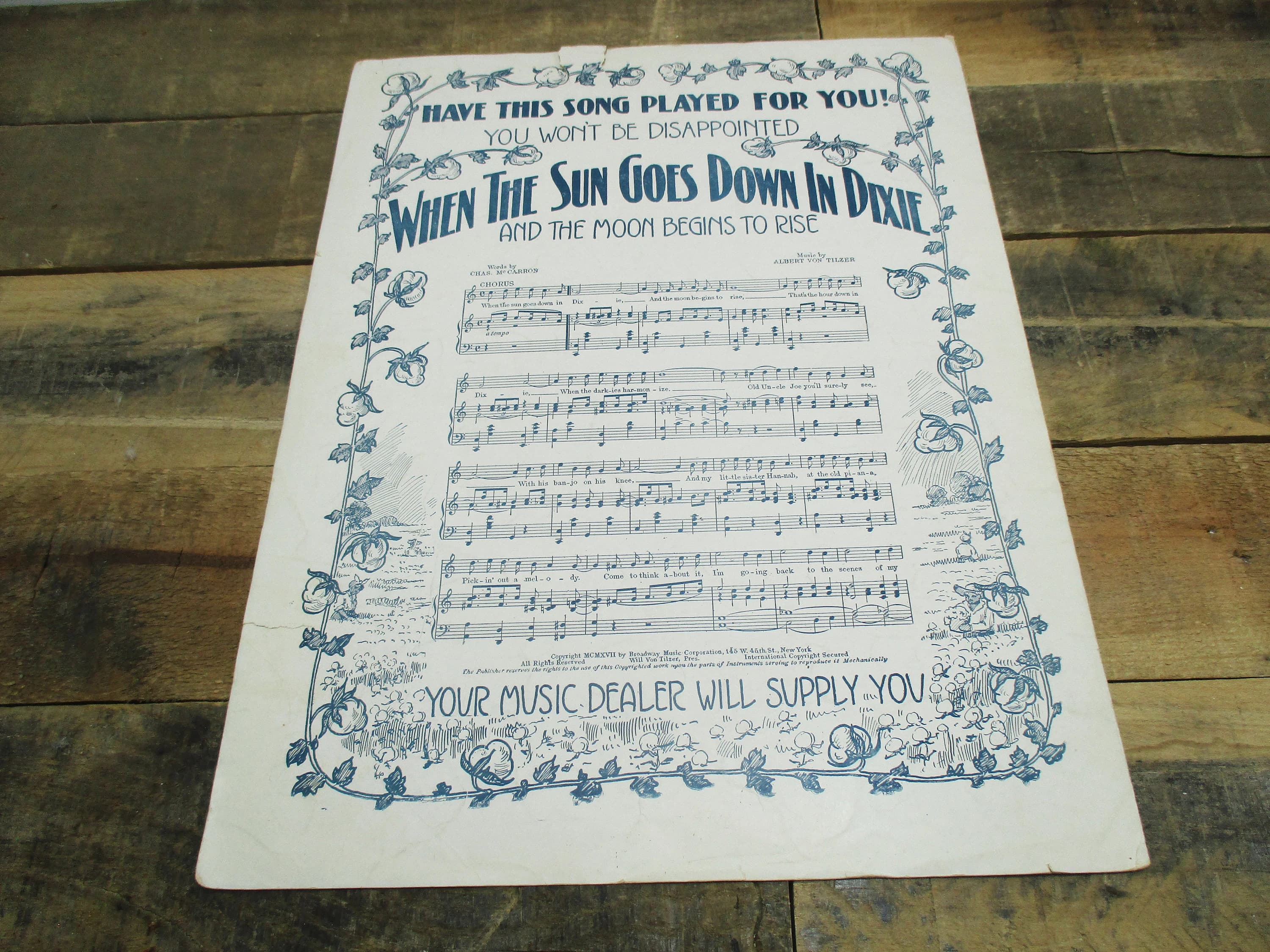 I May Be Gone For A Long, Long Time By Albert Von Tilzer - 1917 Sheet Music, Perfect WWI Era Gift for the Pianist or Singer in your Life. - image 4