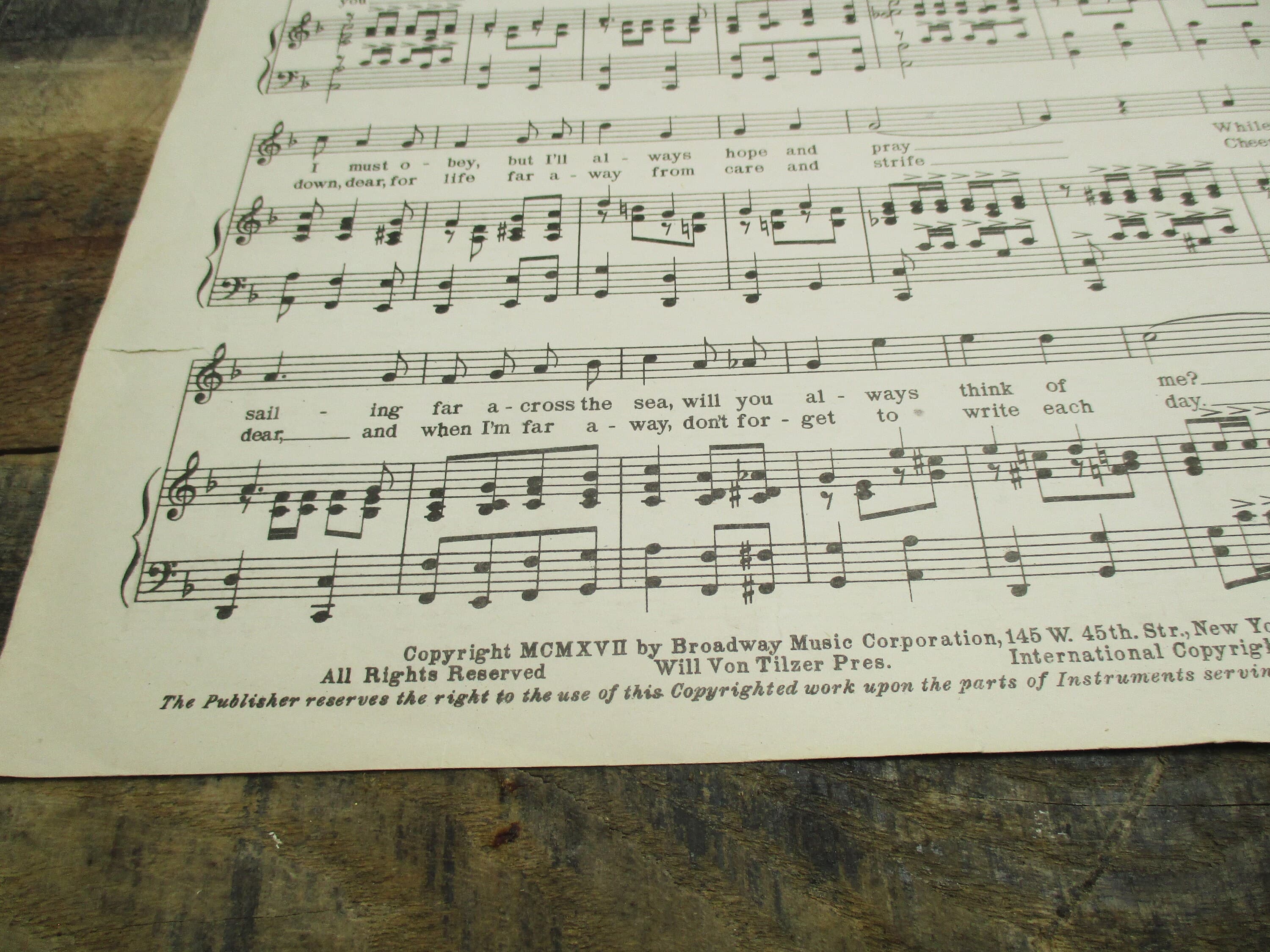 I May Be Gone For A Long, Long Time By Albert Von Tilzer - 1917 Sheet Music, Perfect WWI Era Gift for the Pianist or Singer in your Life. - image 3