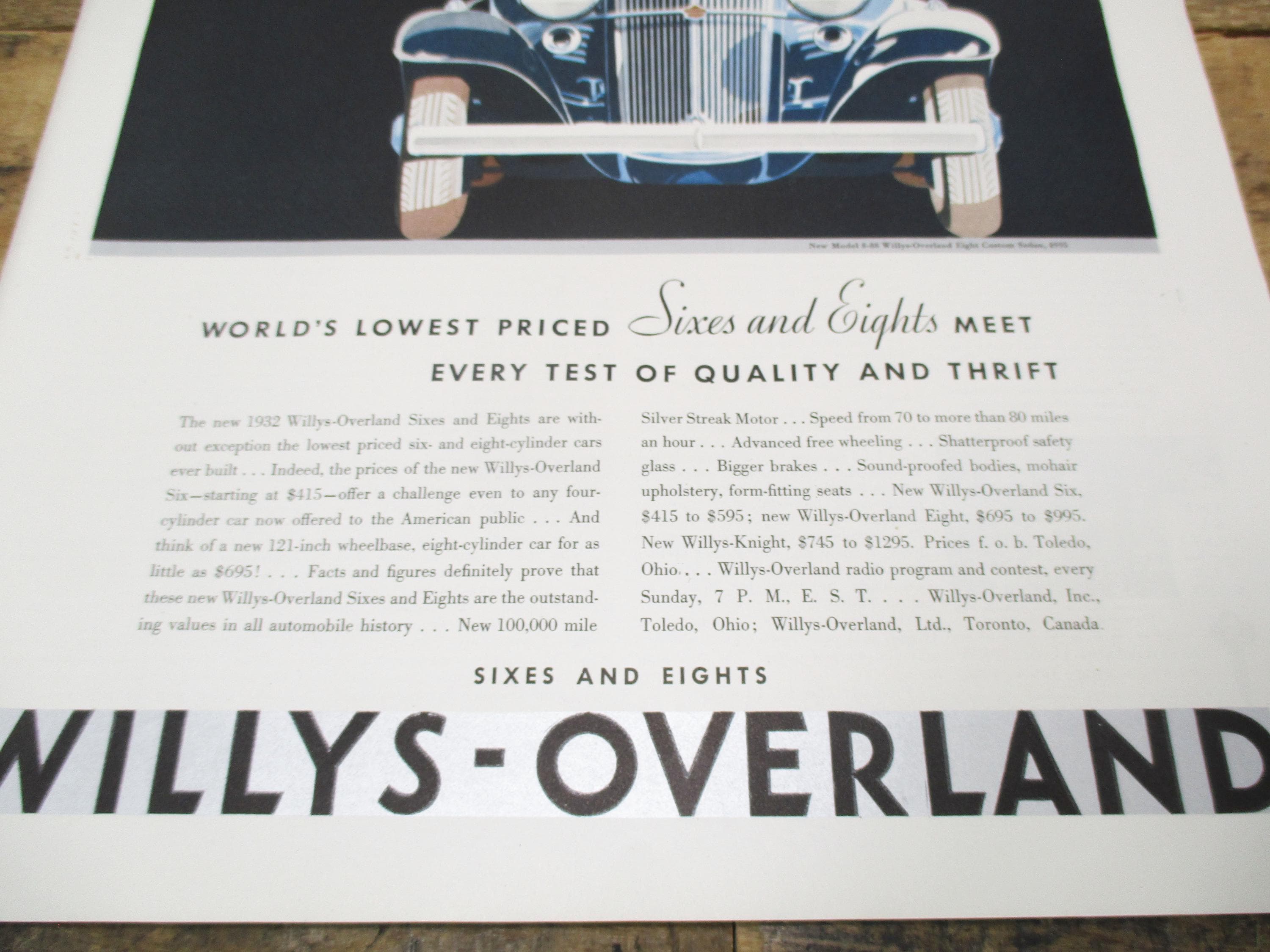1932 Willys-Overland Vintage Print Ad | 100,000-Mile Silver Streak Motor | Saturday Evening Post - image 5