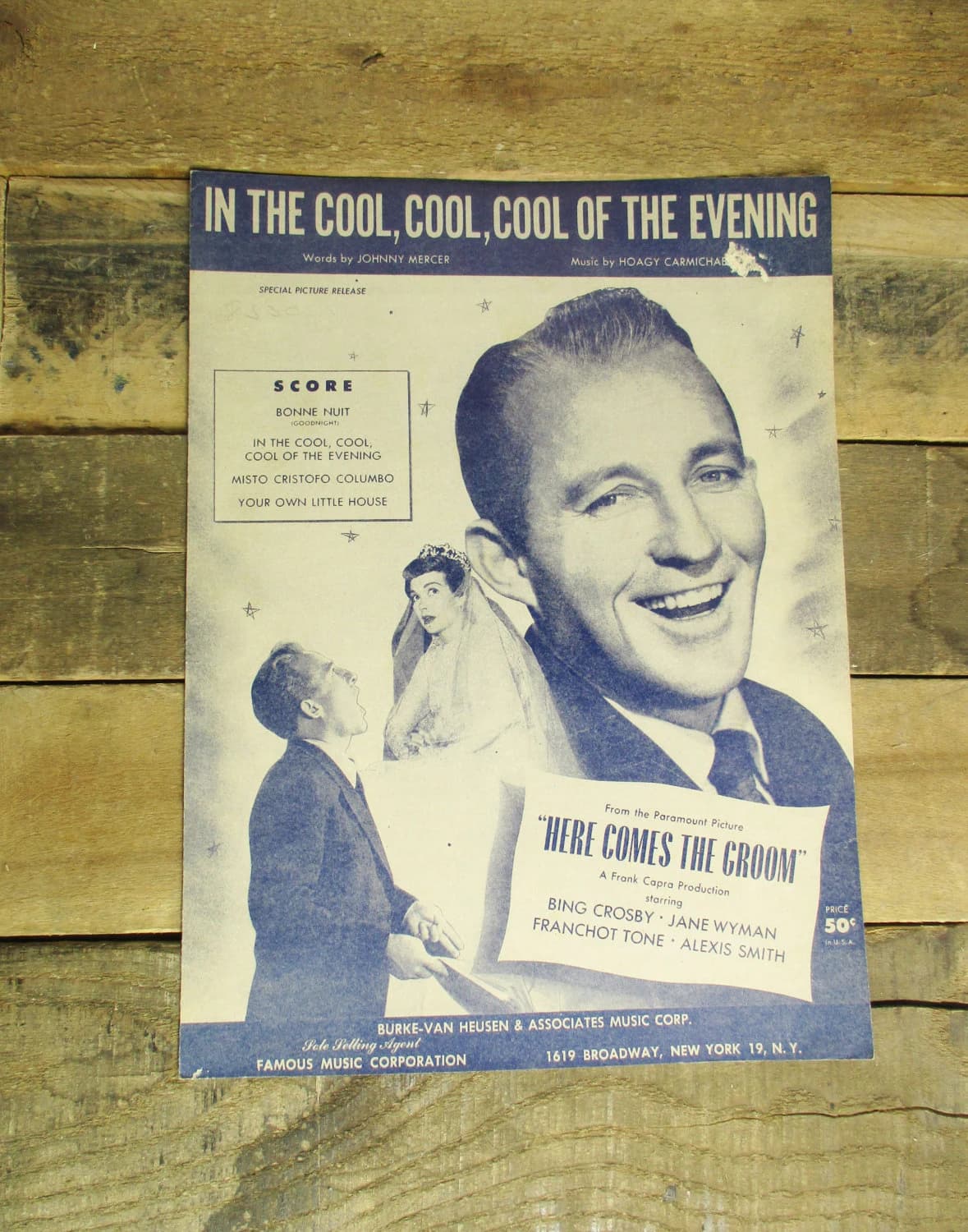 1950's Movie / Soundtrack Sheet Music. 'In The Cool, Cool, Cool of the Evening'. Movie Score from 'Here Comes the Groom' with Bing Crosby.
