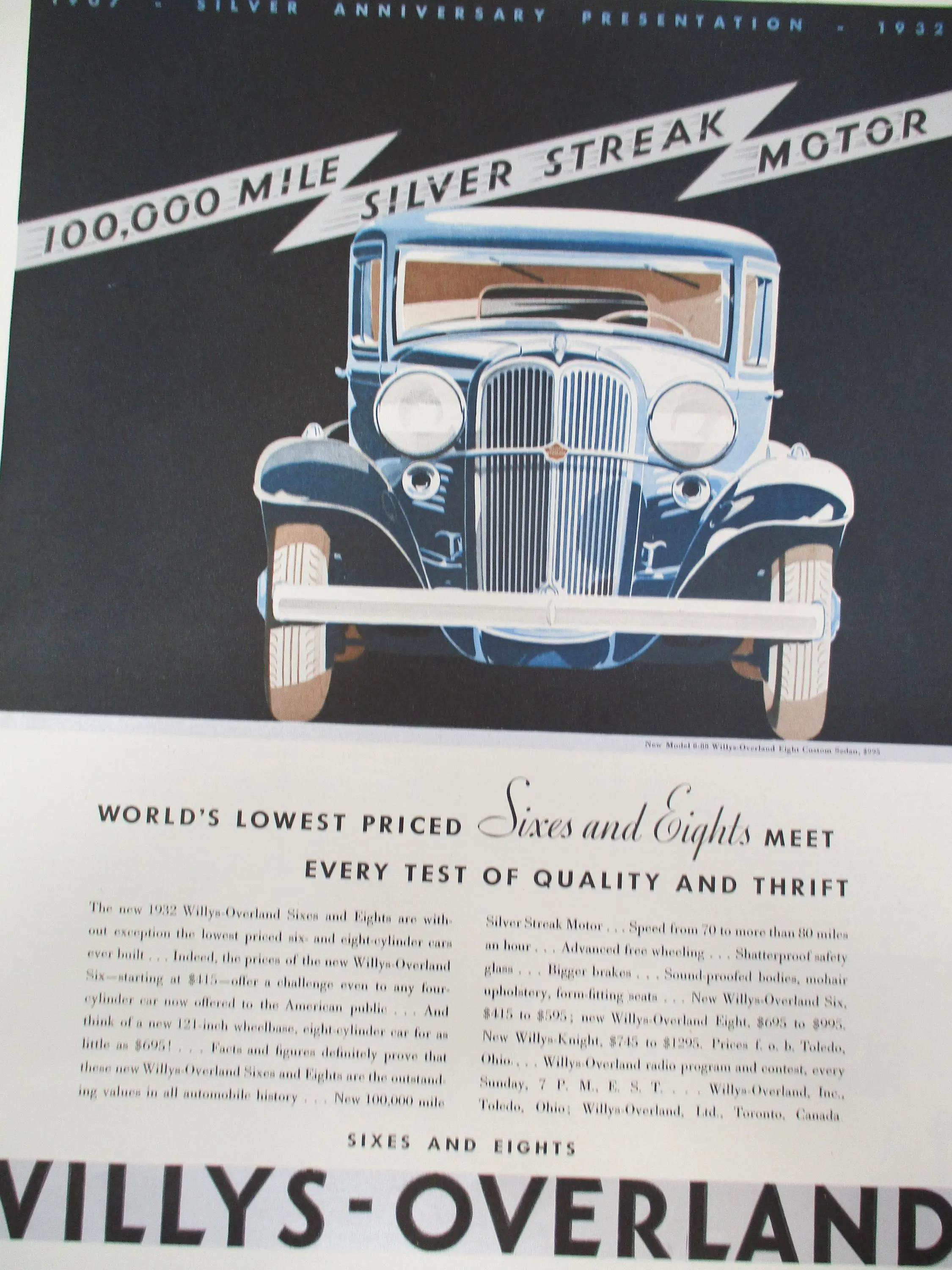 1932 Willys-Overland Vintage Print Ad | 100,000-Mile Silver Streak Motor | Saturday Evening Post - image 4