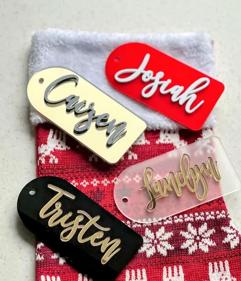 Acrylic stocking tags, Christmas stocking tags, Personalized gift tags, Custom acrylic tags, Personalized tags