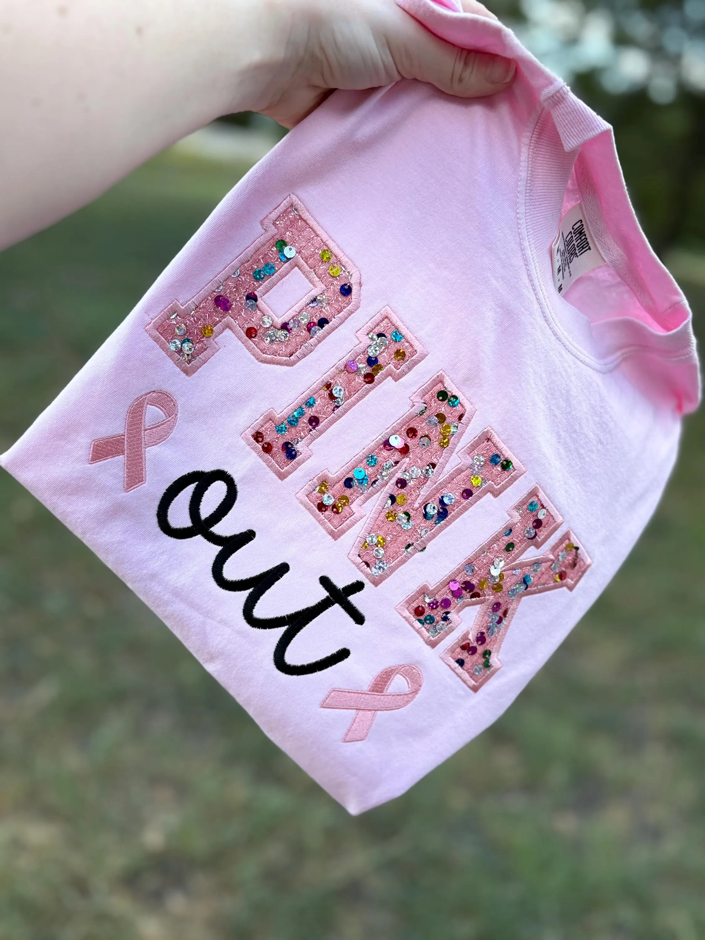 Sparkly Breast Cancer Awareness Shirt | Glitter Embroidered Sequin Pink Out Sweatshirt