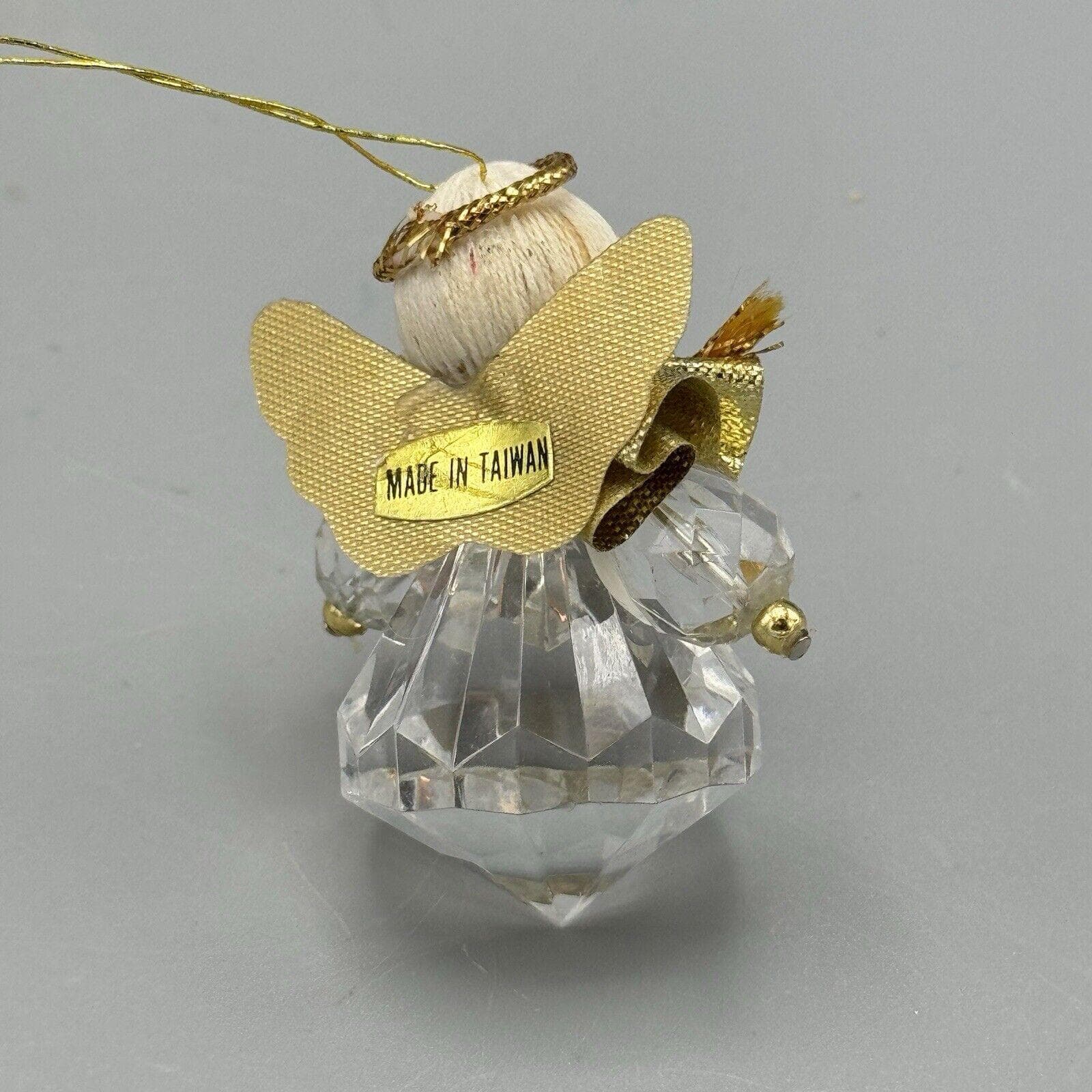 Vtg Teardrop Prism Faceted Christmas Angel Ornament Wood Head Gold Wings Taiwan - image 3