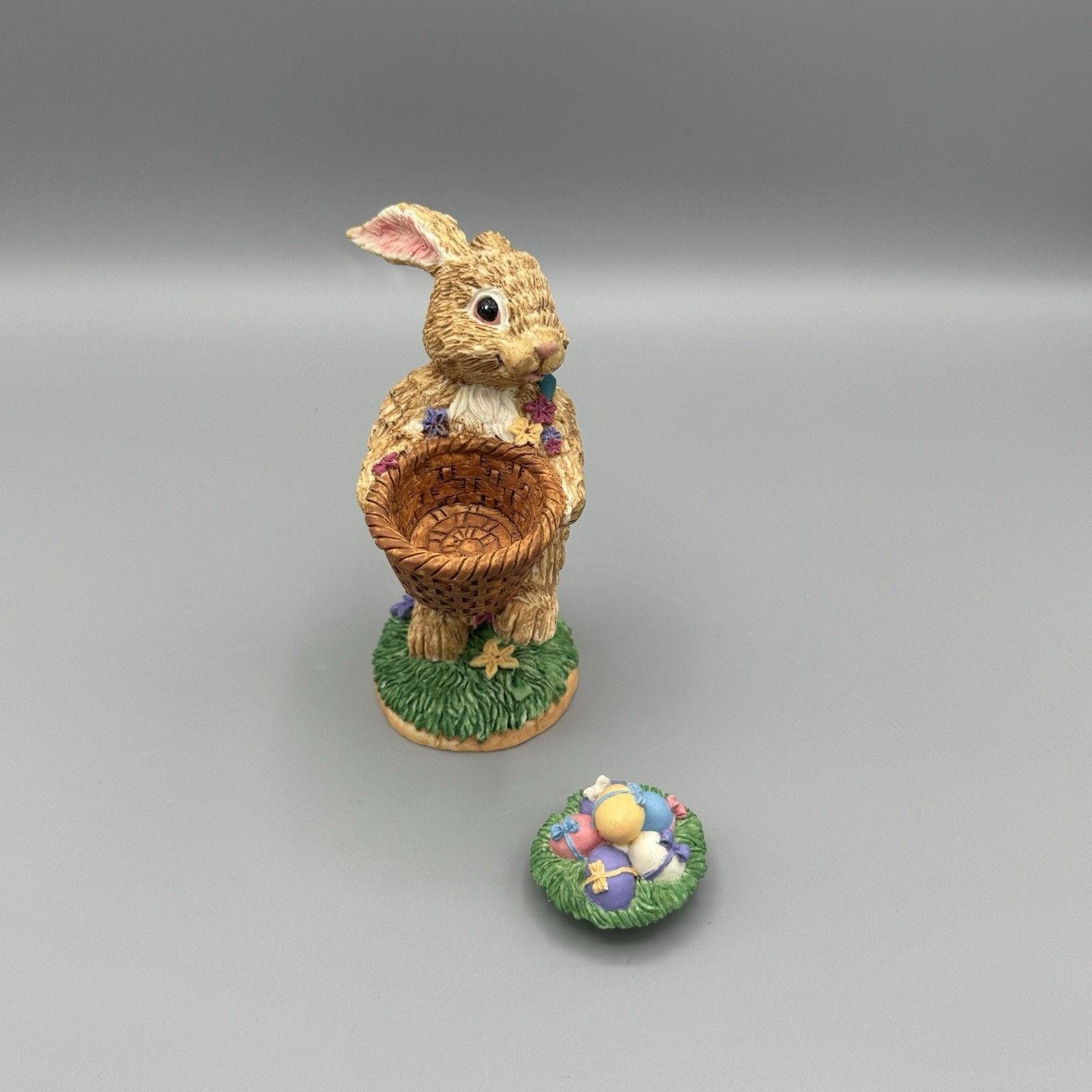 Vtg Dept 56 Easter Girl Bunny Rabbit Figurine with a Basket of Easter Eggs - image 3