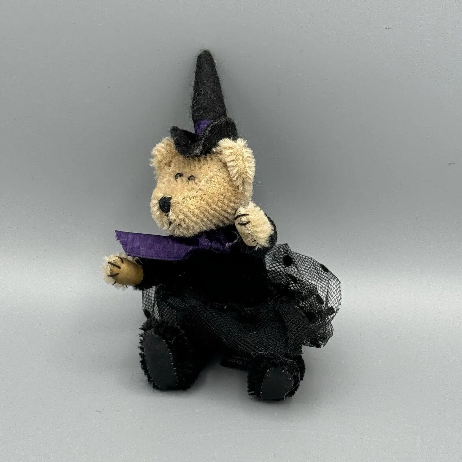 Vtg 5" Mohair Bear Boyds Coll Ltd Plush Witch Leather Paws Jointed Halloween