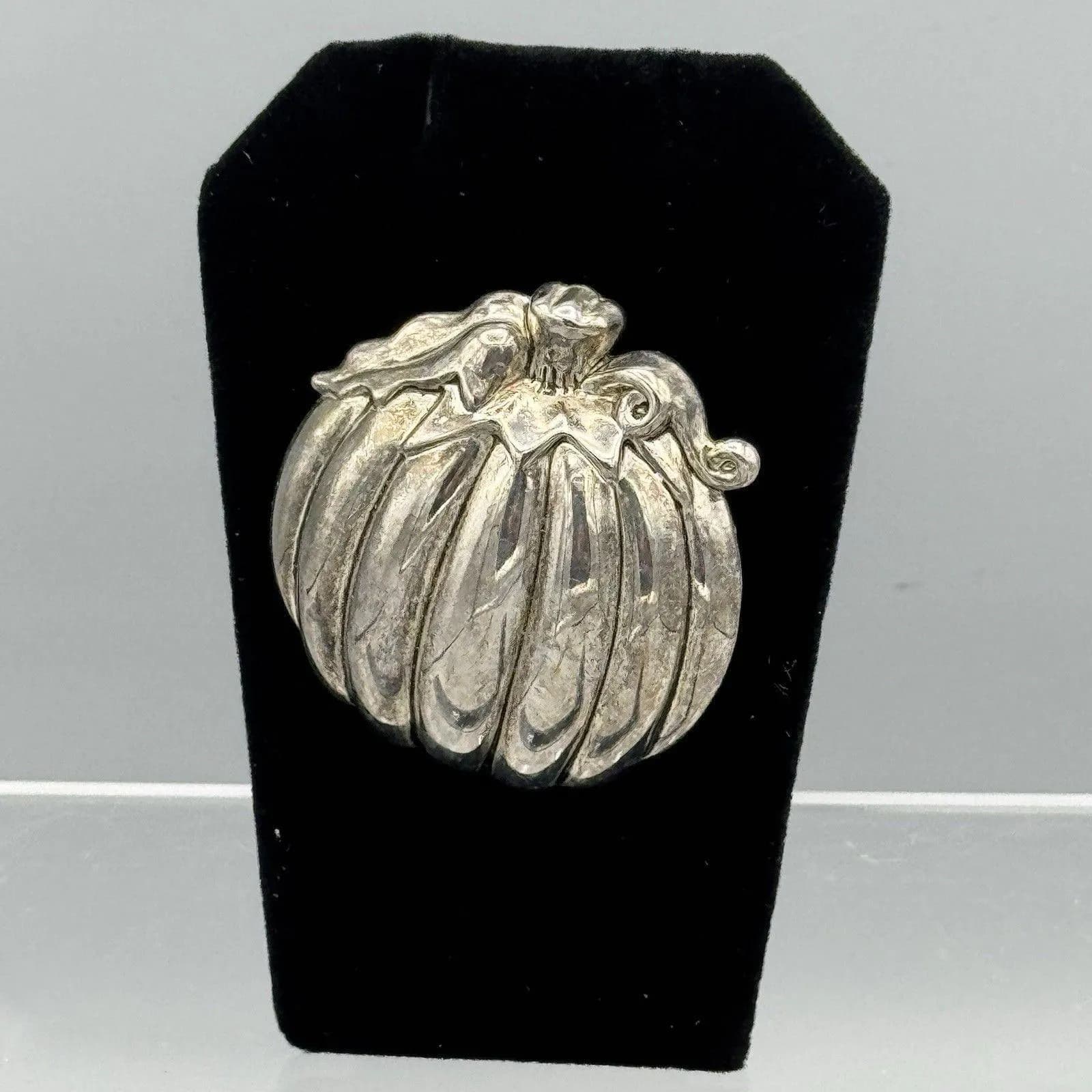 Vintage Silver Tone Halloween Fall Pumpkin Brooch and Pendant Signed Best Scarf