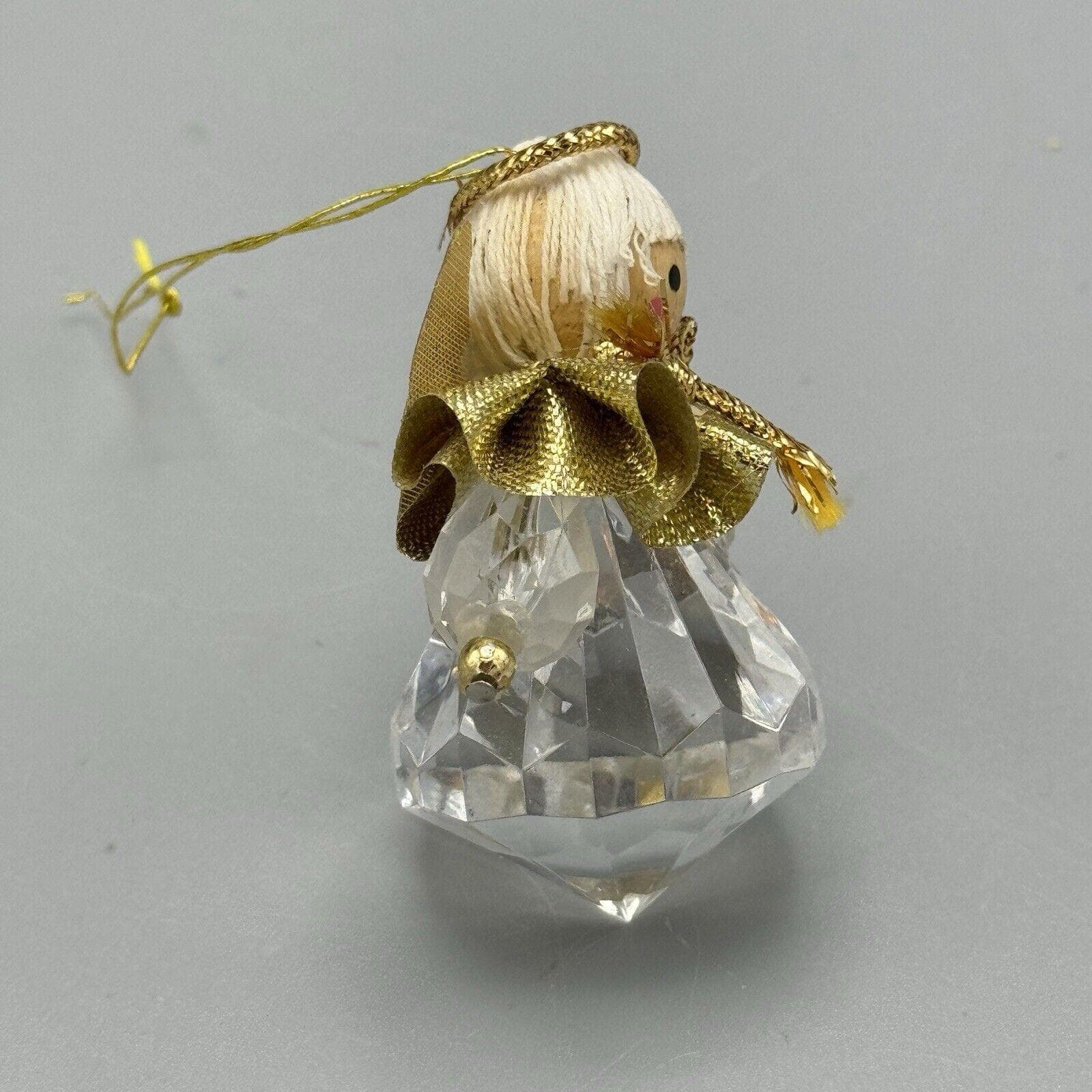 Vtg Teardrop Prism Faceted Christmas Angel Ornament Wood Head Gold Wings Taiwan - image 2