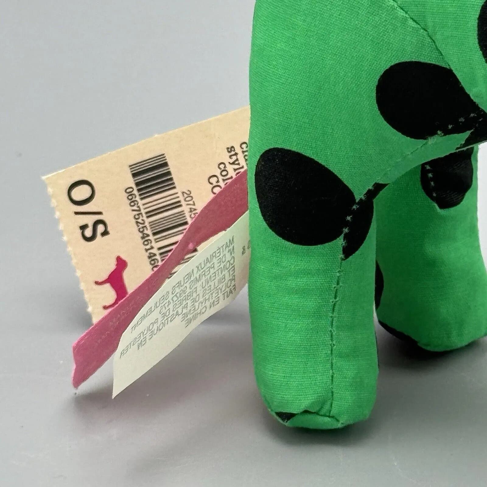New Victoria's Secret Pink Happy Green Black Spotted Dog Plush Stuffed Animal 8" - image 4