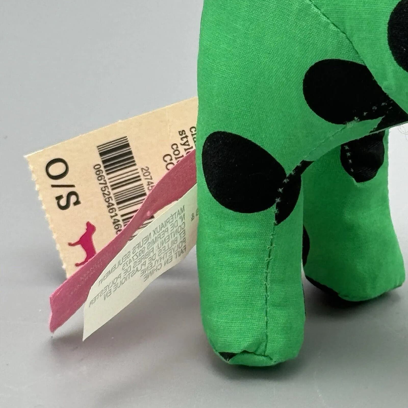 New Victoria's Secret Pink Happy Green Black Spotted Dog Plush Stuffed Animal 8" - image 5