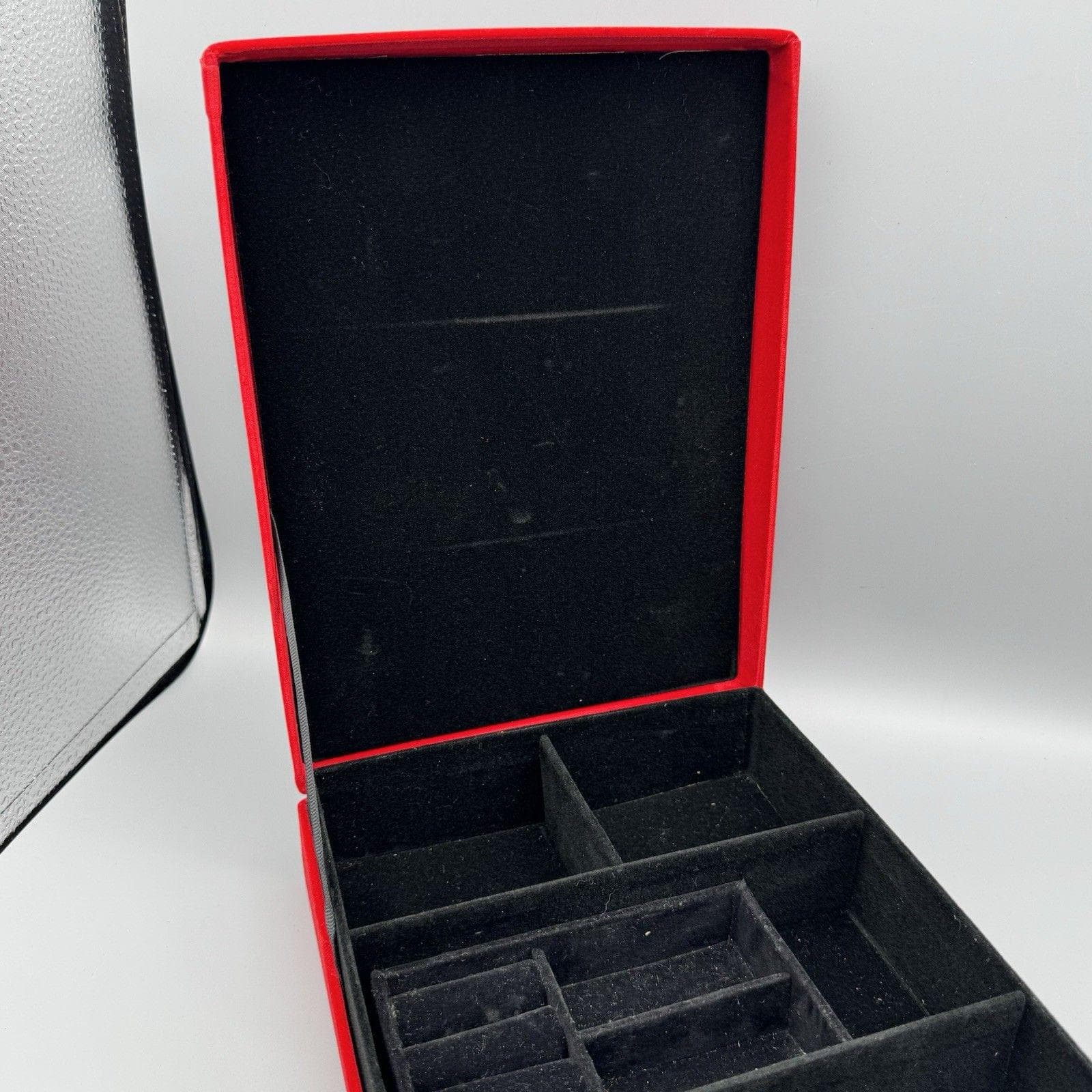 Vintage Red Velvet Jewelry Box Vanity Glam Storage and Organization Travel 10.5" - image 5