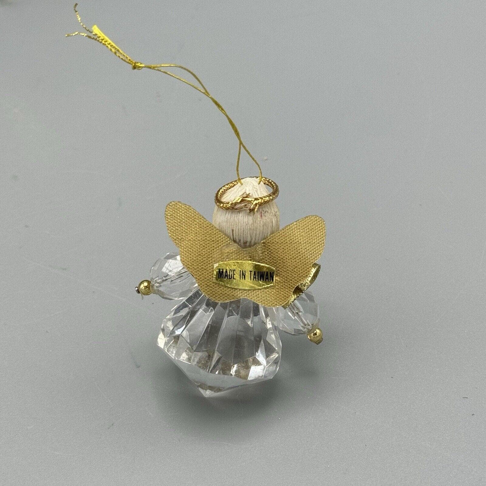 Vtg Teardrop Prism Faceted Christmas Angel Ornament Wood Head Gold Wings Taiwan - image 4