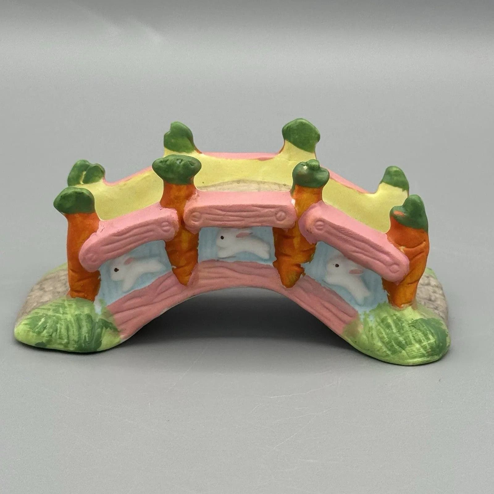 Vintage Easter Ceramic Carrot Bunny Bridge Village Decorations Figurine Rabbits - image 4