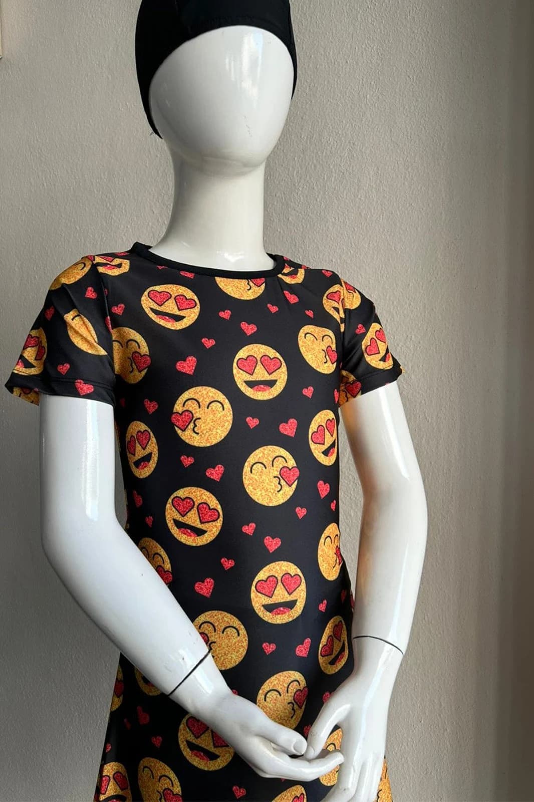 Size 9-10, 11-12, 13-14Y Emoji 3-piece Swimwear Modest Teenager Kids Girls Swimsuit Covered Beachwear Burkini, Sun protection, w Hijab