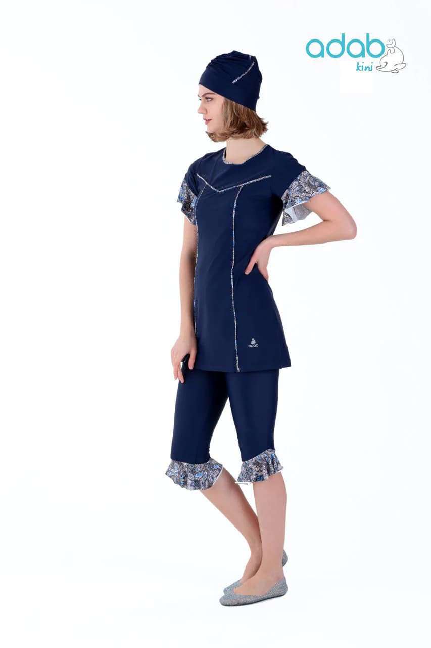XL-Adabkini Feray, modest swimwear, 2-piece semi-covered swimwear, short sleeve, short leggings