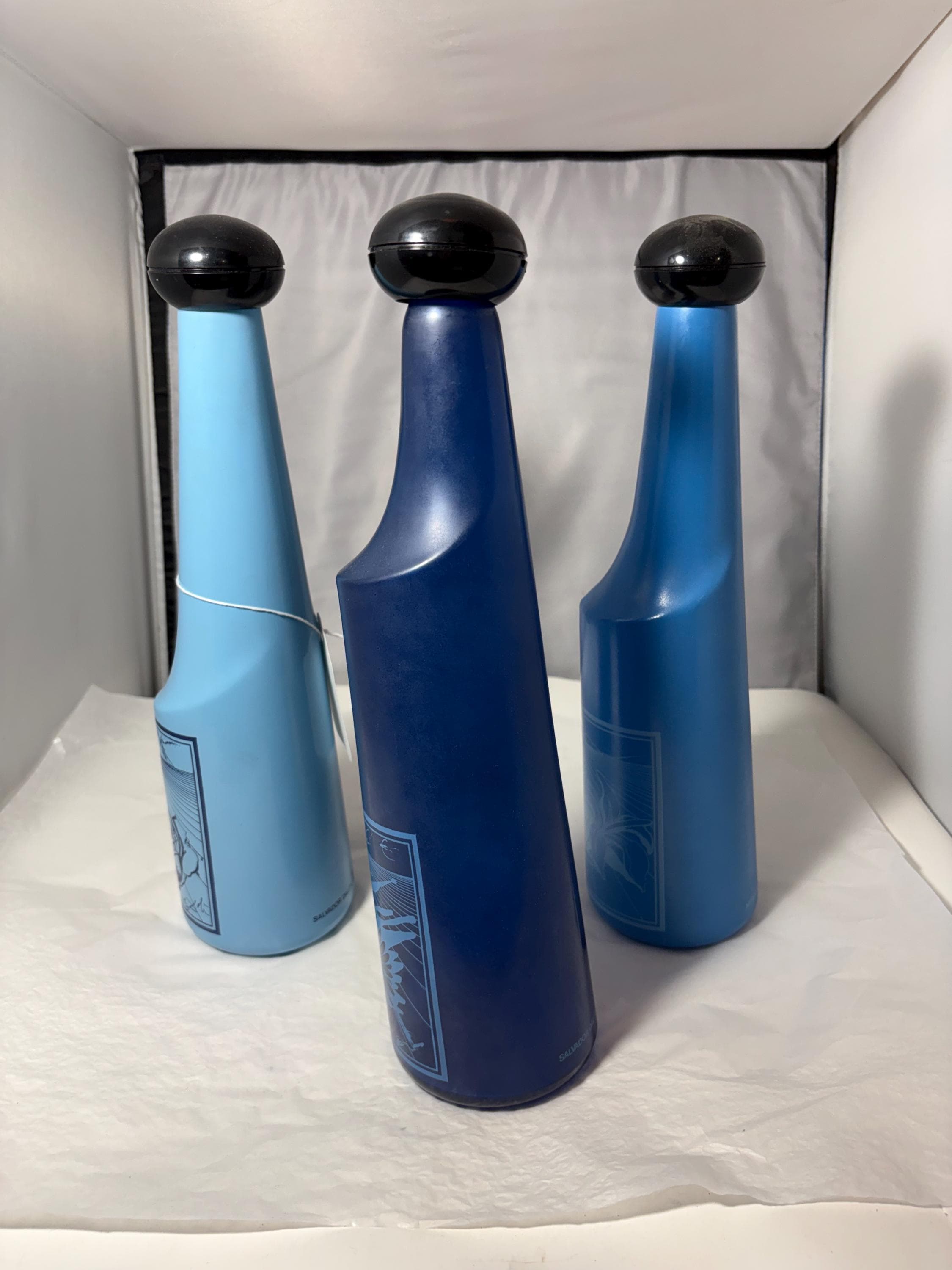 Mid-Century Rosso Antico Art Glass Bottles, Salvador Dalí design, circa 1970, frosted blue, collectible set - image 5