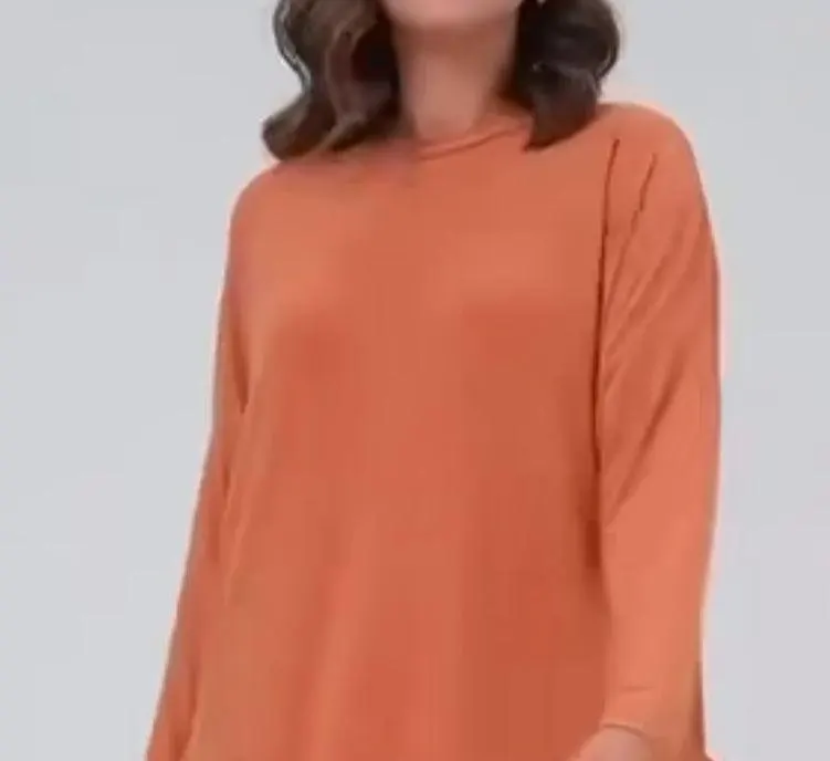 Long Sleeves Ruffled Hem Tunic and Ankle pants set orang red black tan