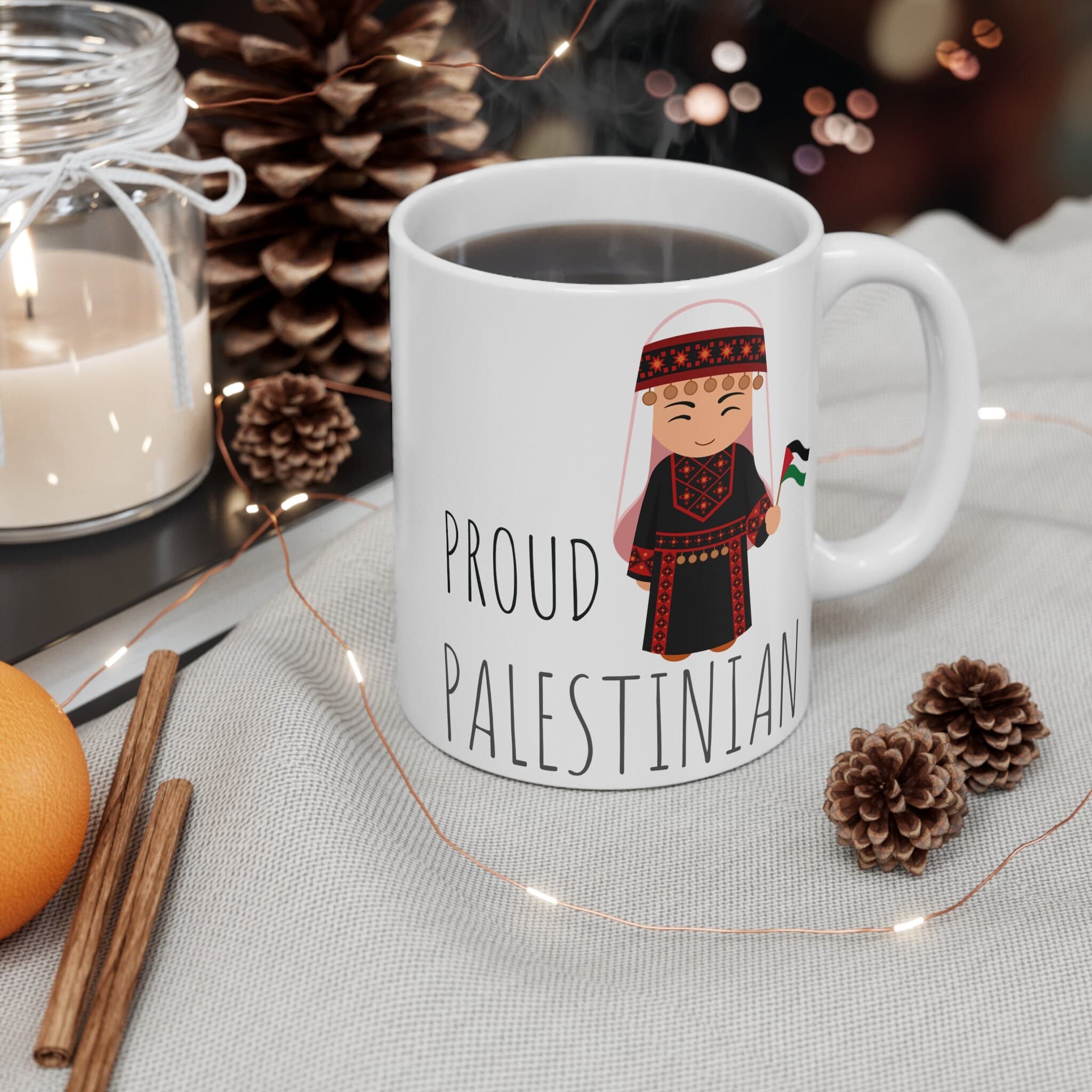 Proud Palestinian lady coffee Mug 11oz, Palestinian lady thobe, palestine flag, gift - image 5